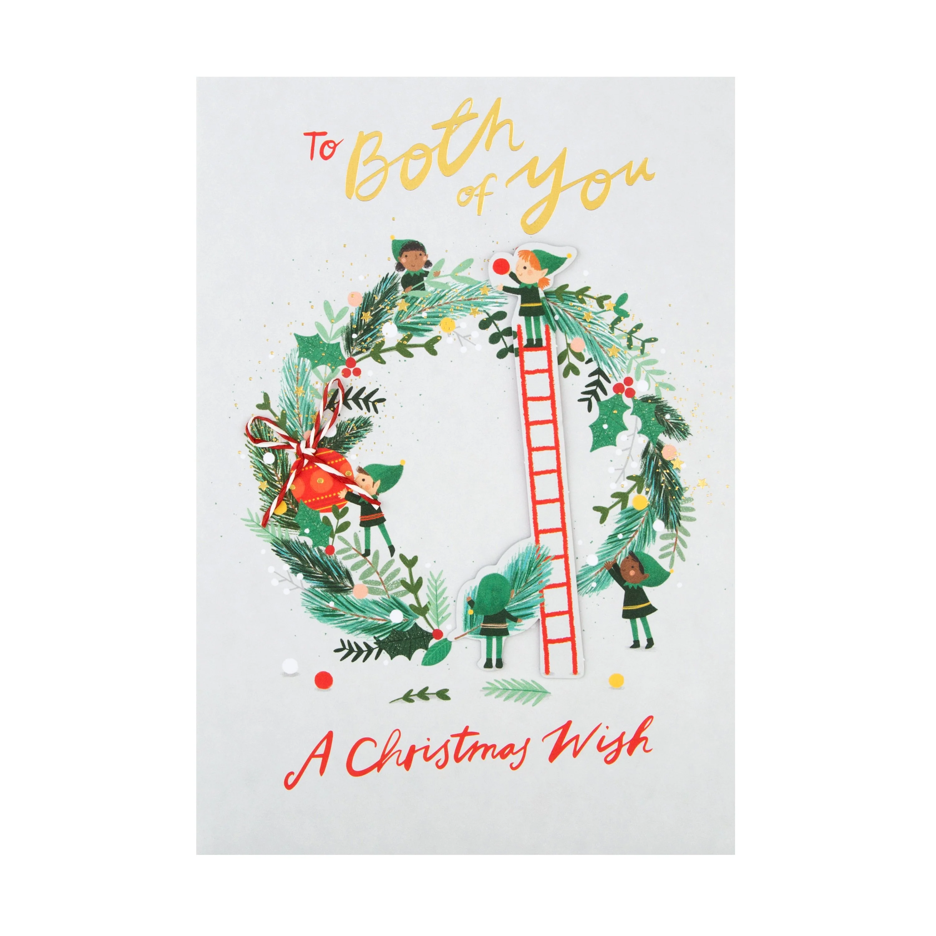 Christmas Card for Both of You - Cute Wreath Making Elves Design - Image 3