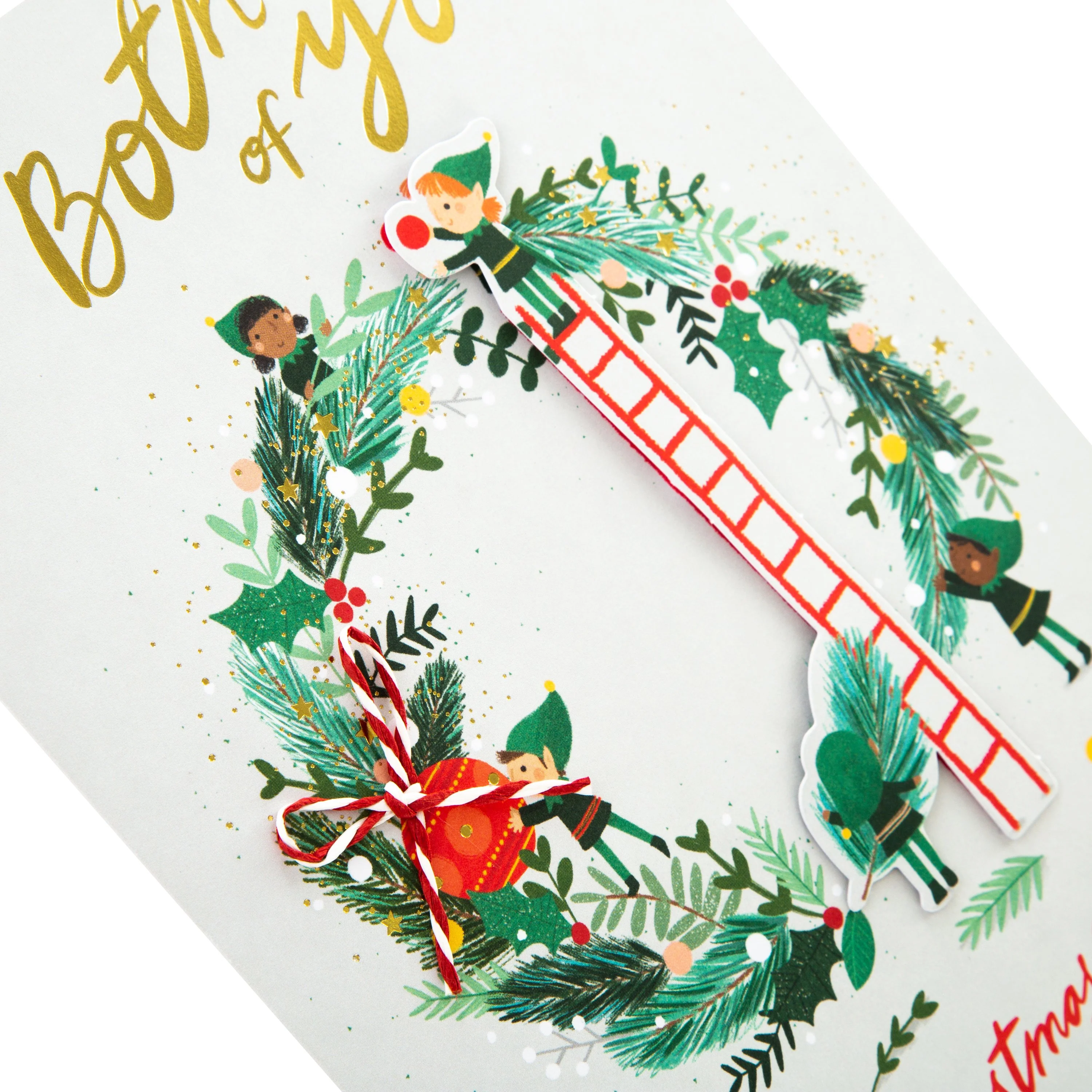Christmas Card for Both of You - Cute Wreath Making Elves Design - Image 4