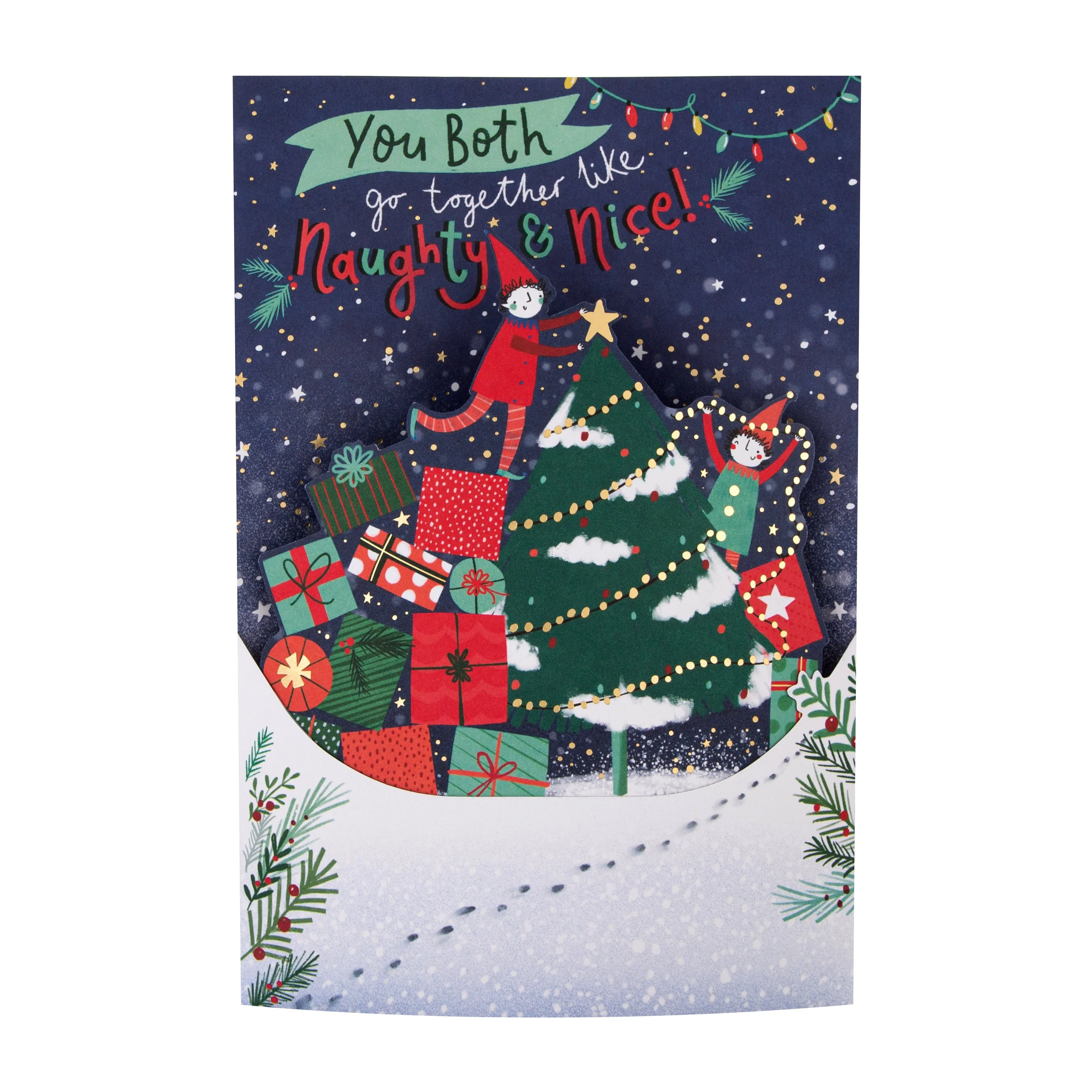 Christmas Card for Both of You - Tree Elves 3D Design with Gold Foil - Image 4