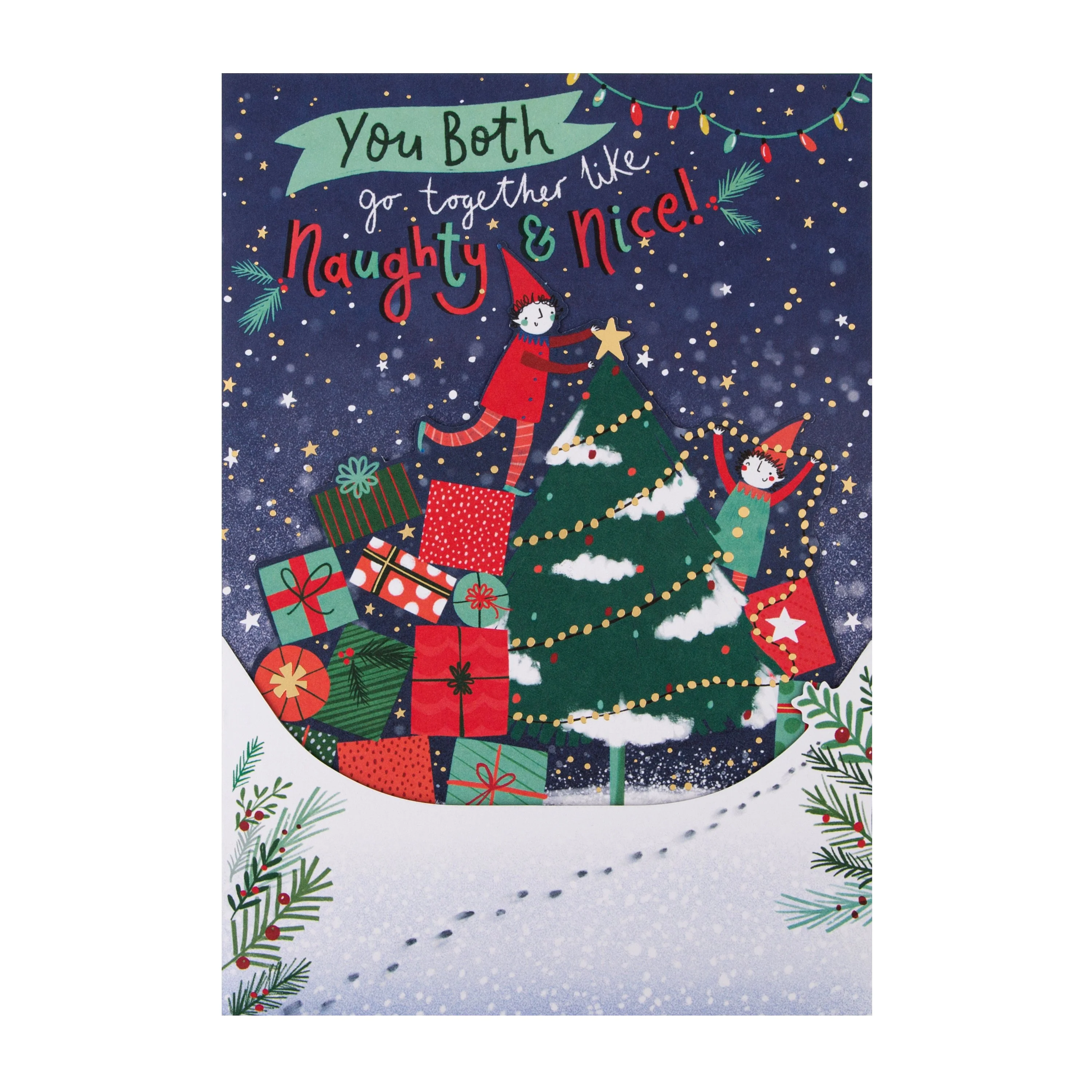 Christmas Card for Both of You - Tree Elves 3D Design with Gold Foil - Image 5