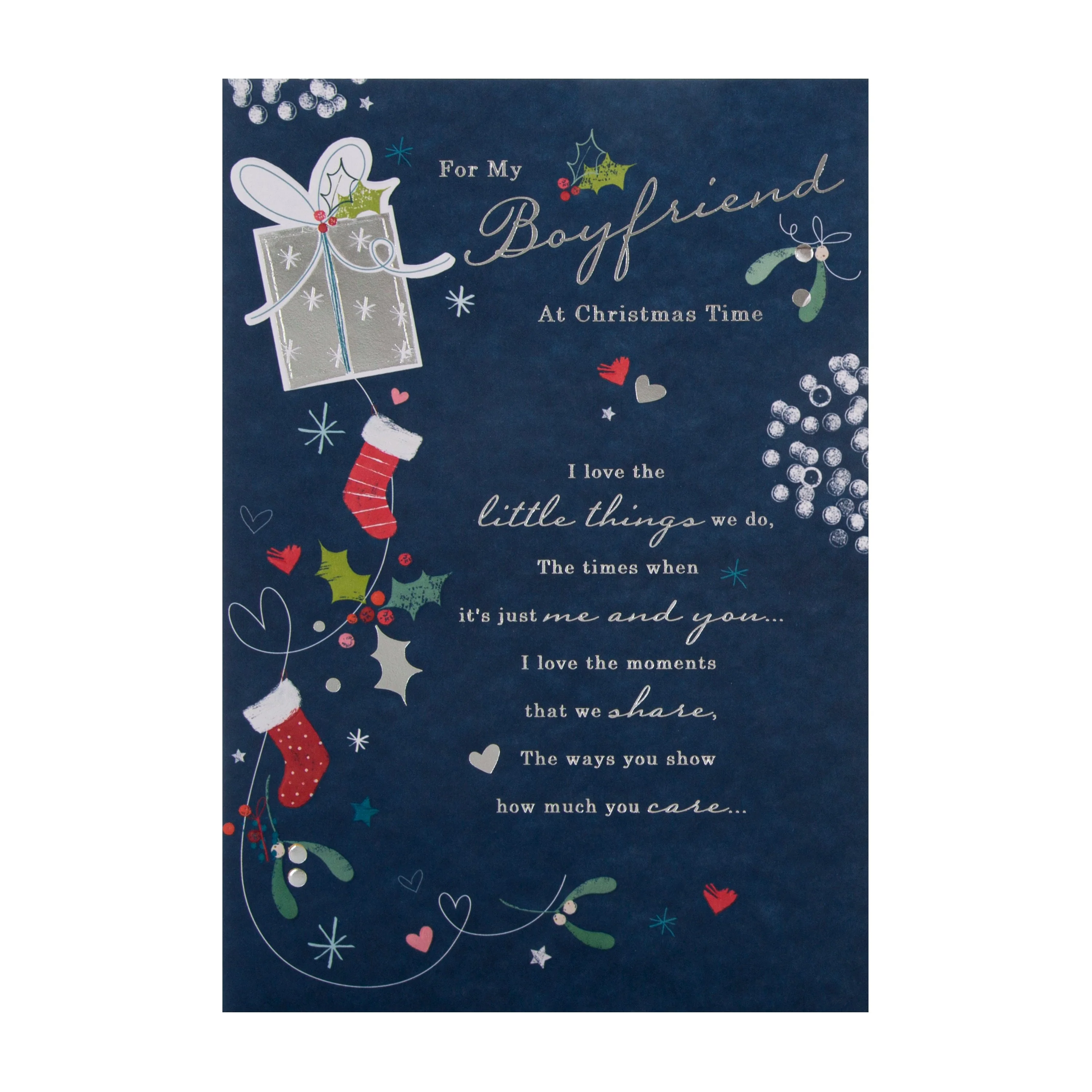 Christmas Card for Boyfriend - Classic Festive Verse Design with Silver Foil - Image 3