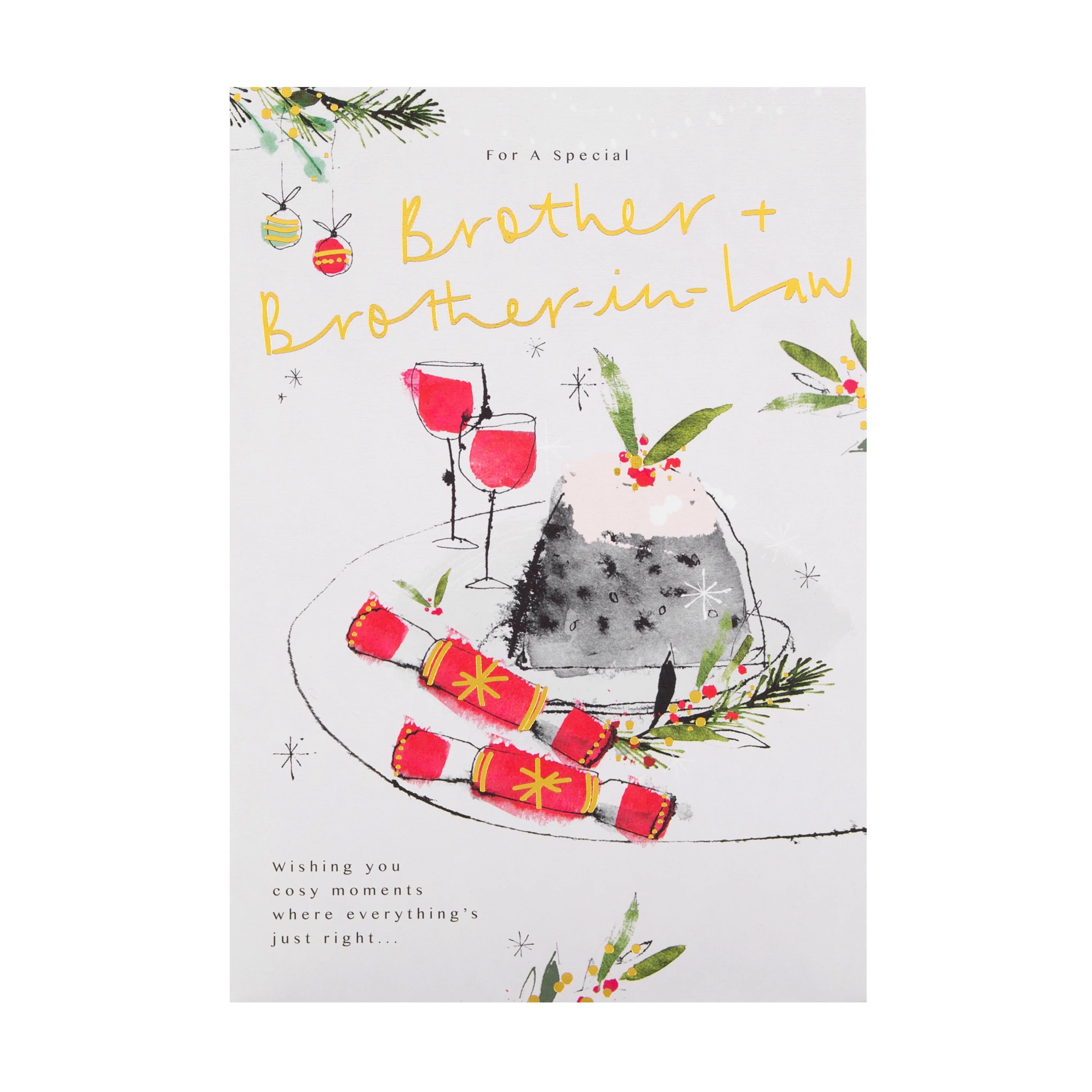 Christmas Card for Brother and Brother in Law - Traditional Pudding Design with Gold Foil - Image 3