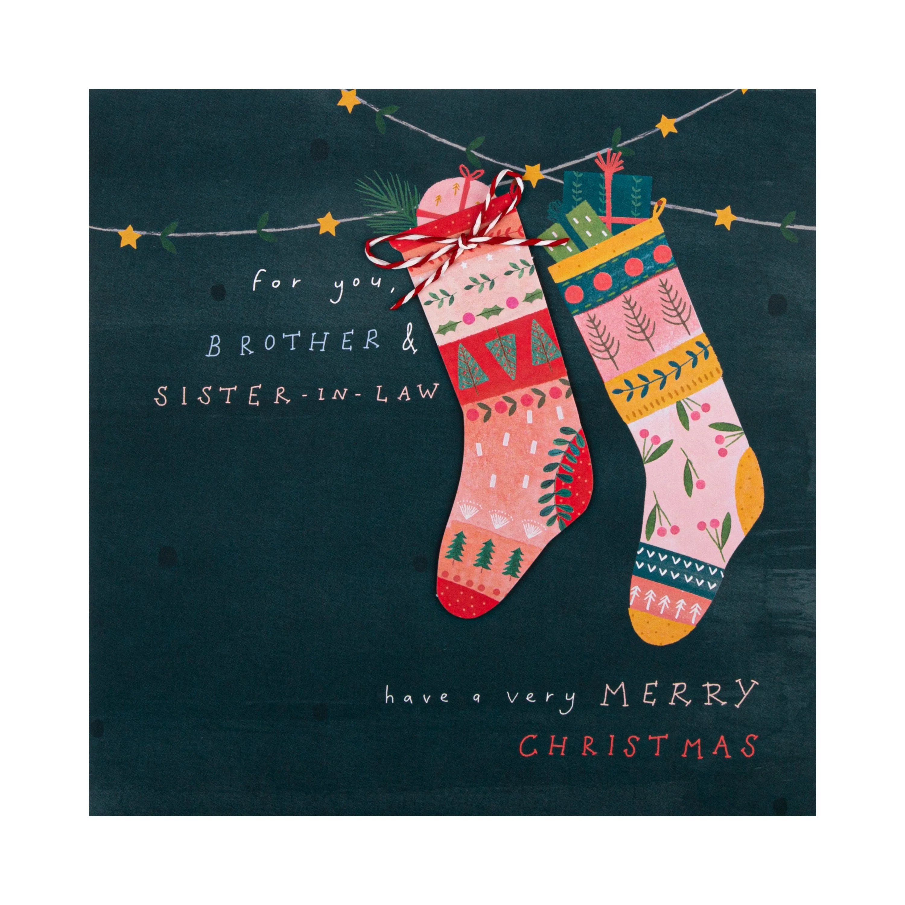 Christmas Card for Brother and Sister In Law - Classic Stockings Design with 3D Add On - Image 3