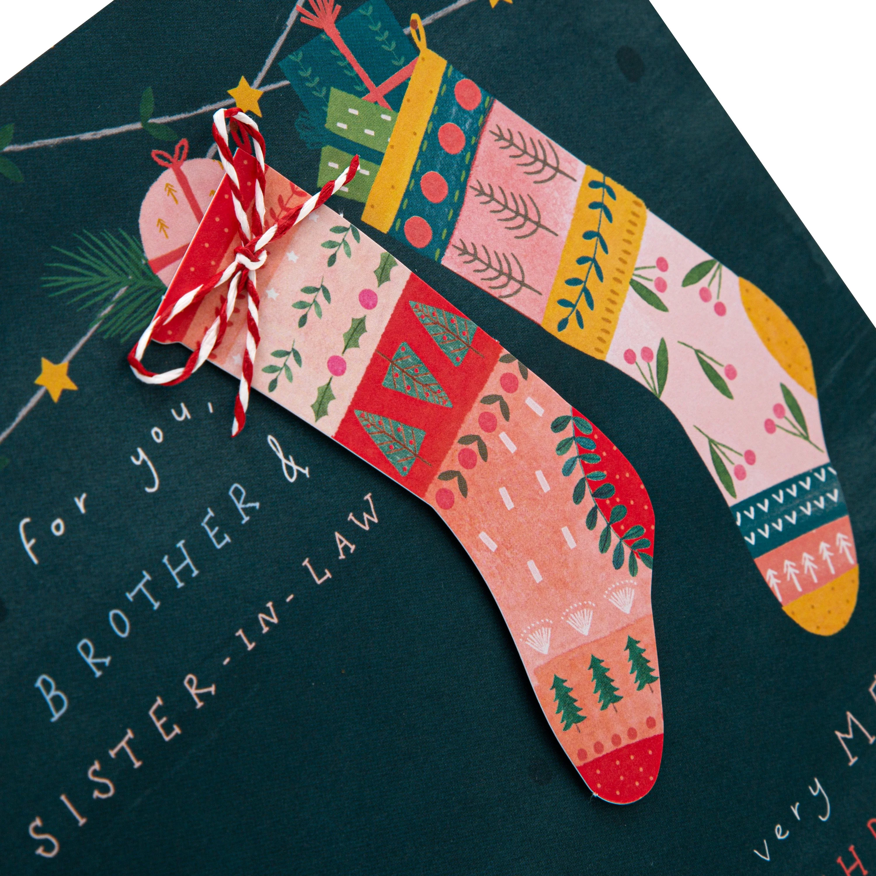 Christmas Card for Brother and Sister In Law - Classic Stockings Design with 3D Add On - Image 4