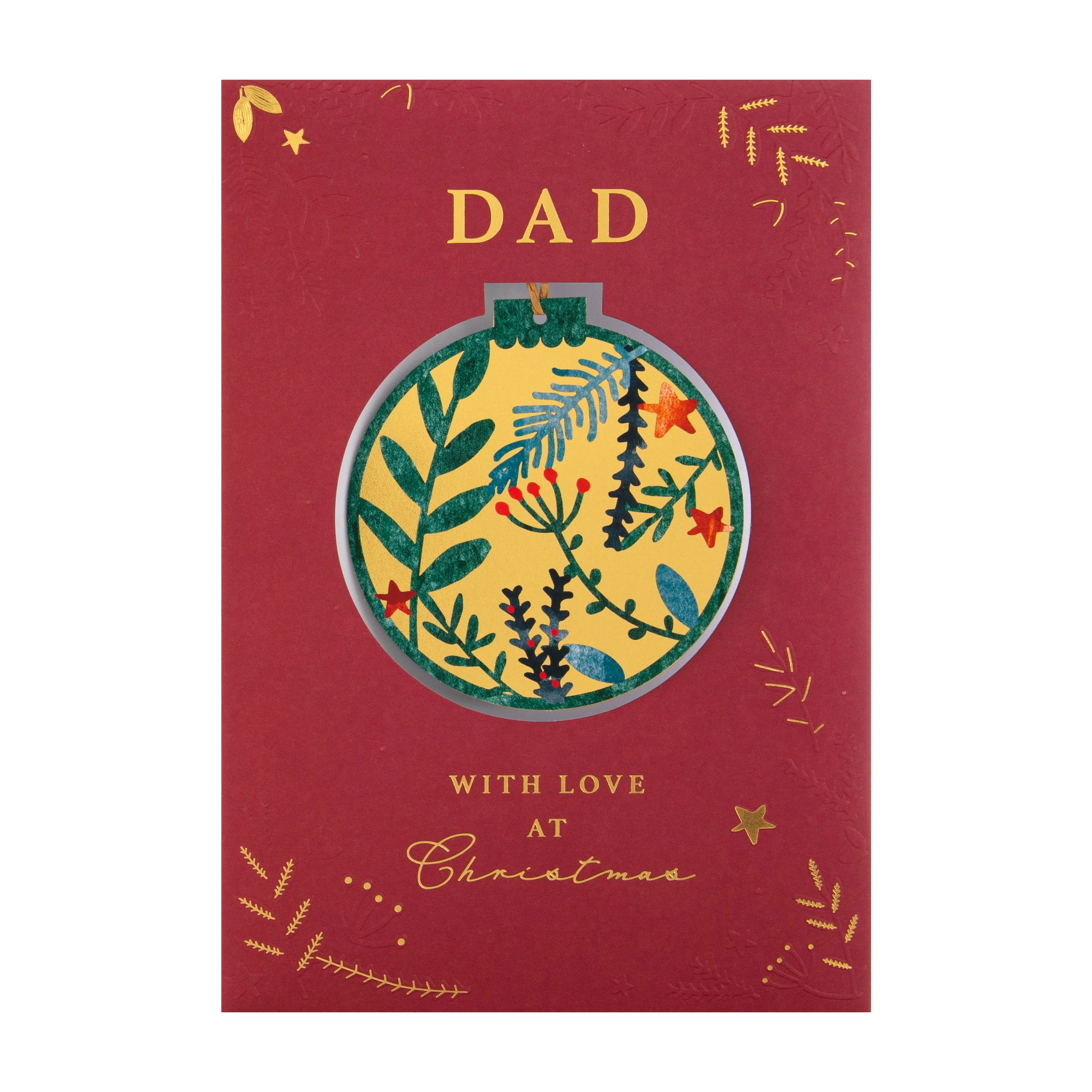Christmas Card for Dad - Traditional Foliage & Bauble Design with Keepsake - Image 5