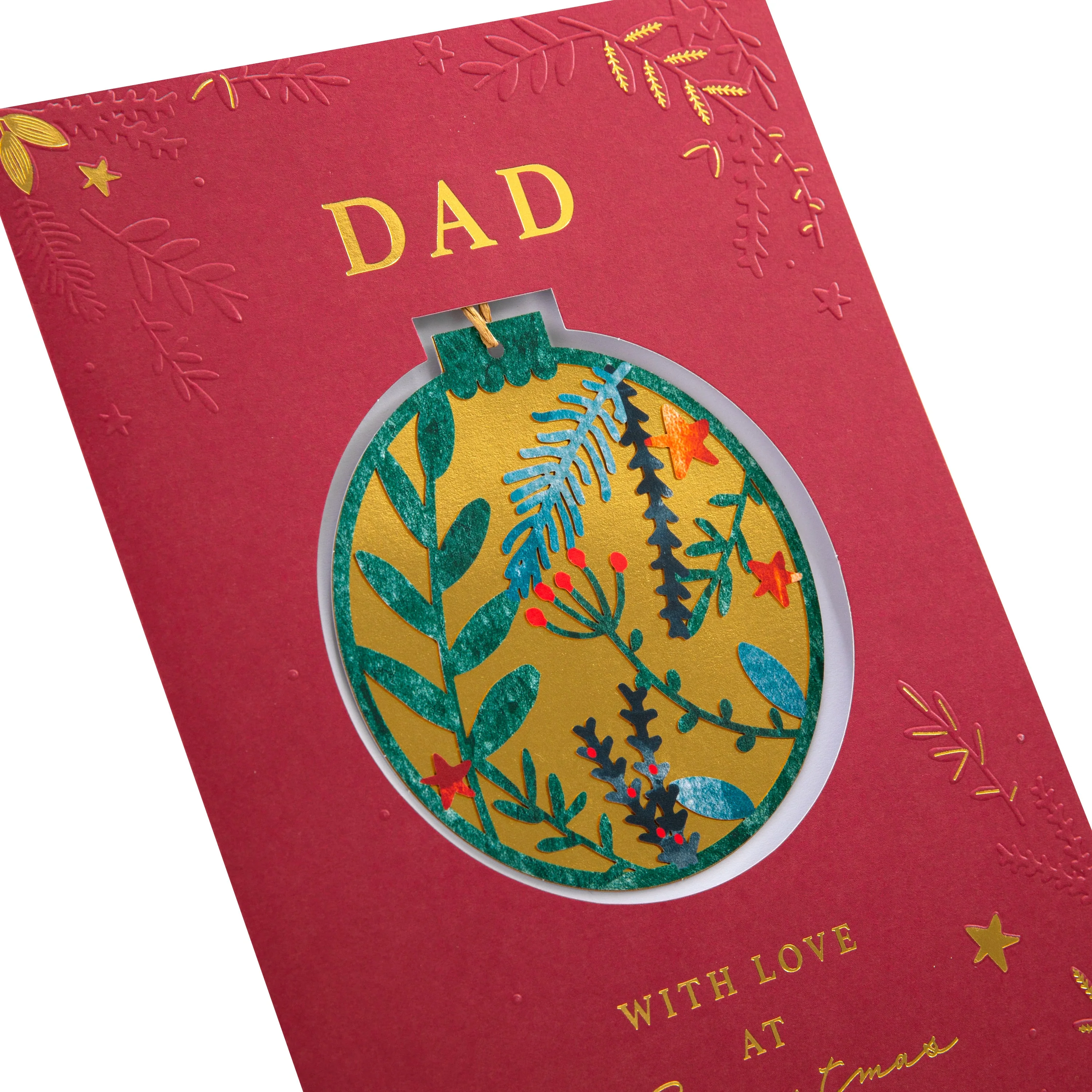 Christmas Card for Dad - Traditional Foliage & Bauble Design with Keepsake - Image 6