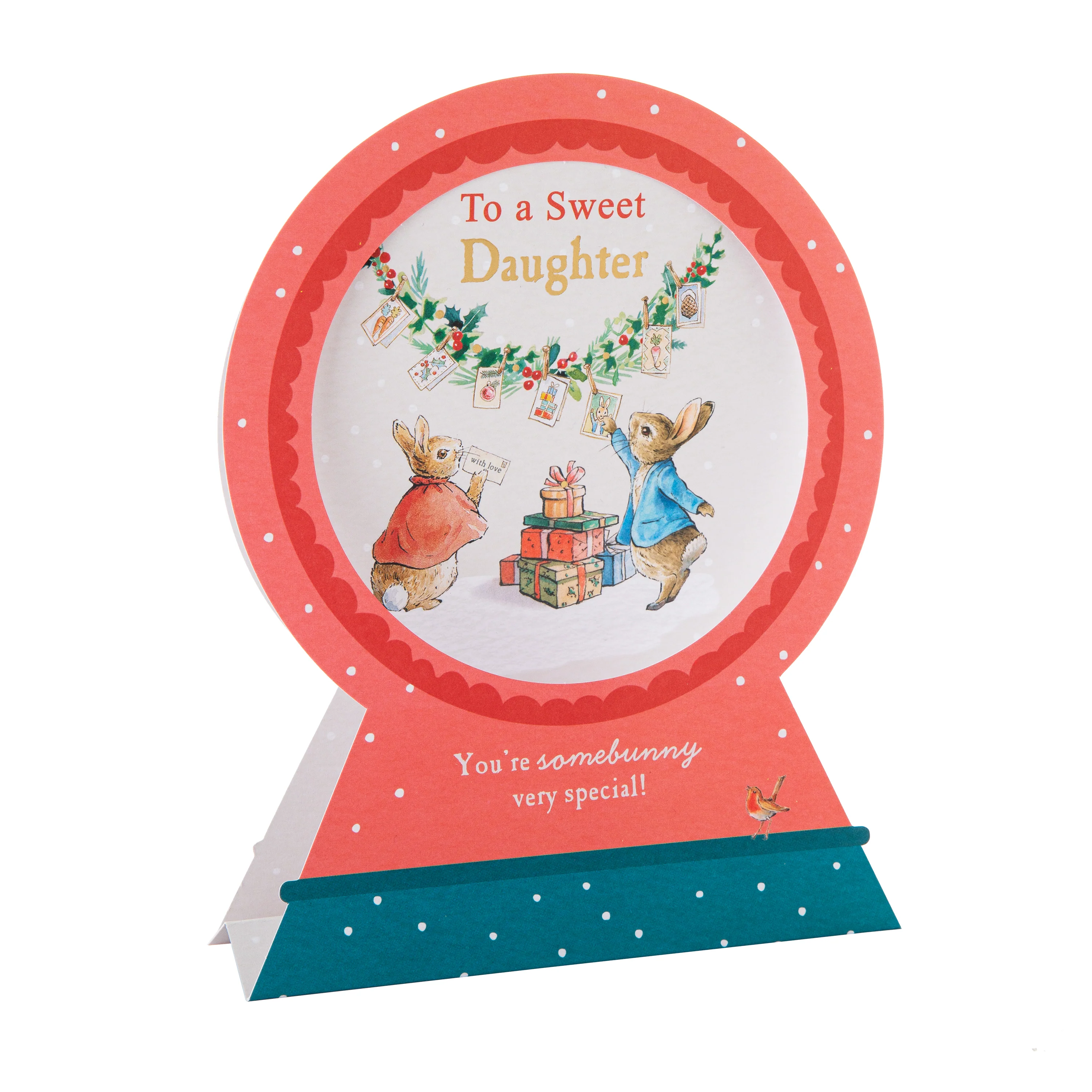 Christmas Card for Daughter - 3D & Pop-Up Peter Rabbit™ Snow Globe Design