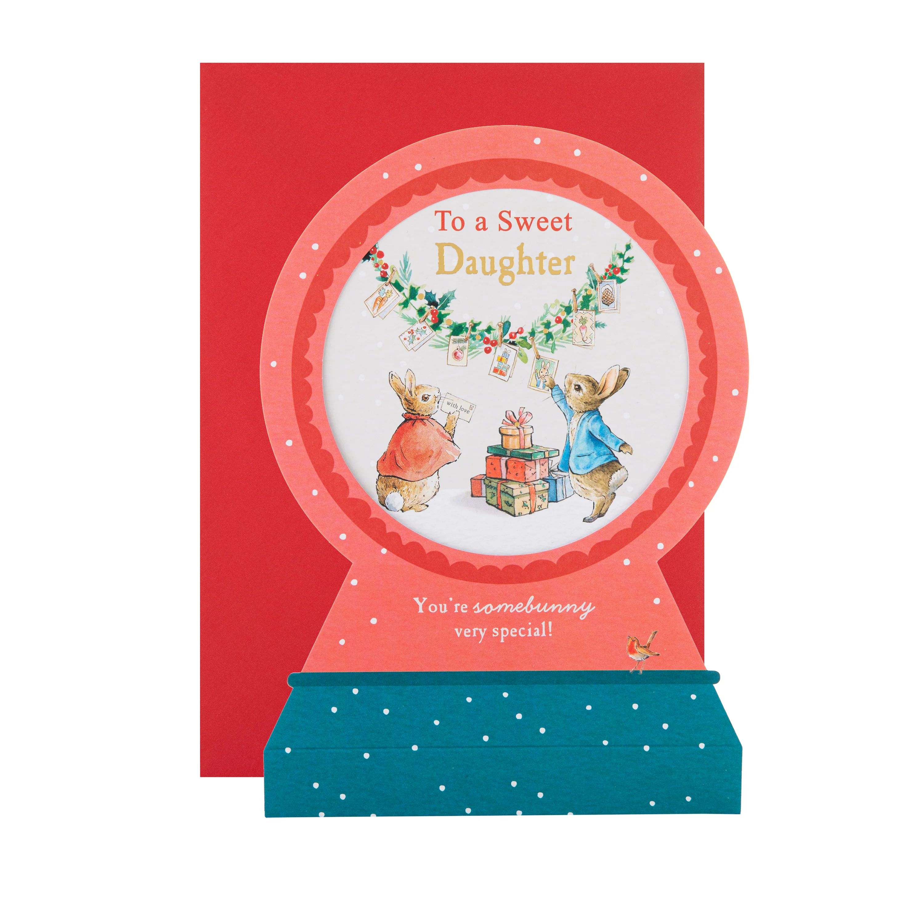 Christmas Card for Daughter - 3D & Pop-Up Peter Rabbit™ Snow Globe Design - Image 2