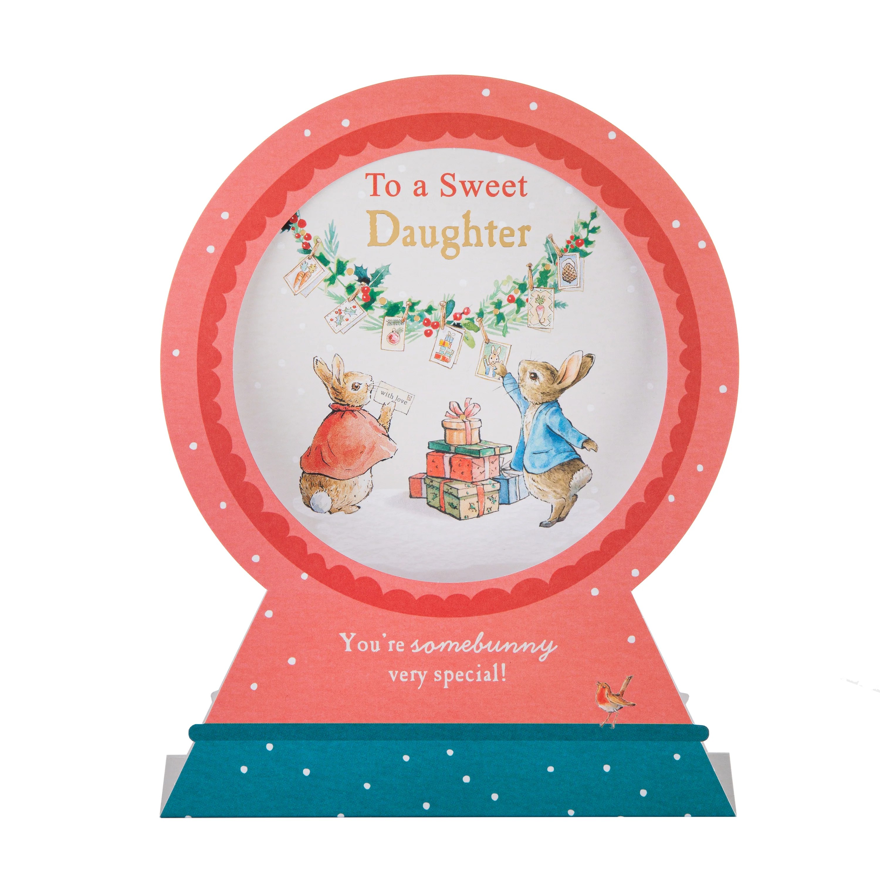 Christmas Card for Daughter - 3D & Pop-Up Peter Rabbit™ Snow Globe Design - Image 3