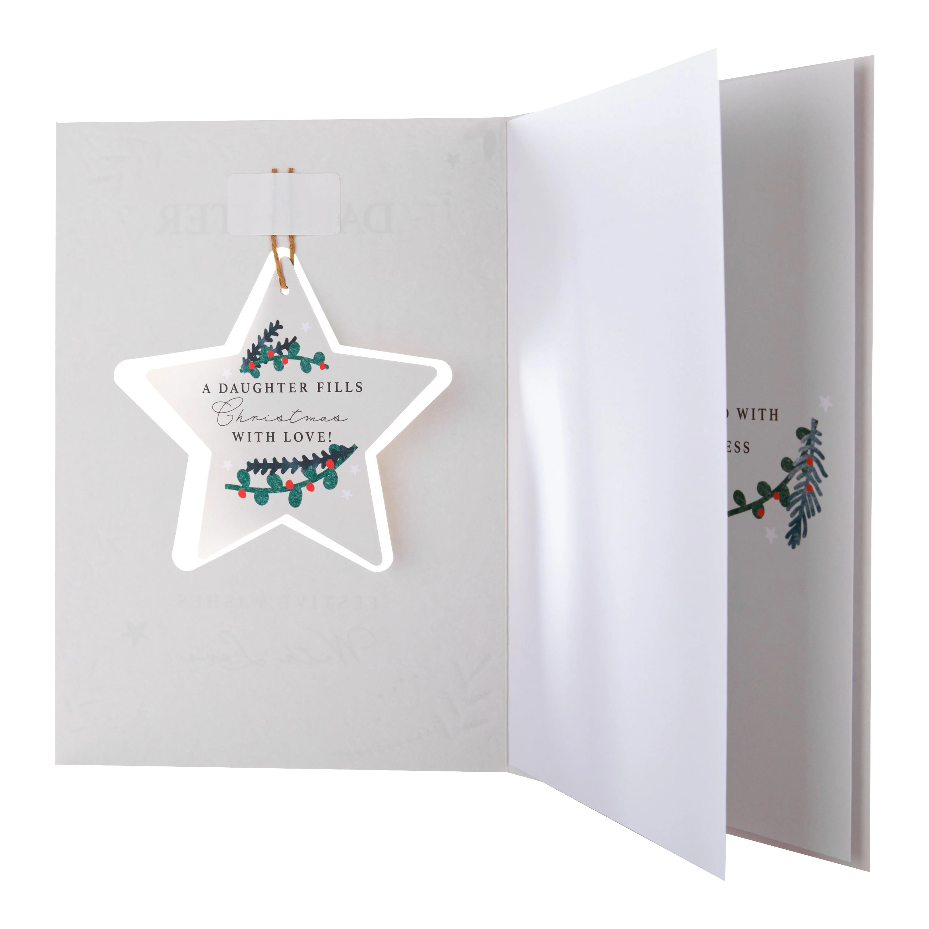 Christmas Card for Daughter - Traditional Foliage & Bauble Design with Keepsake - Image 2