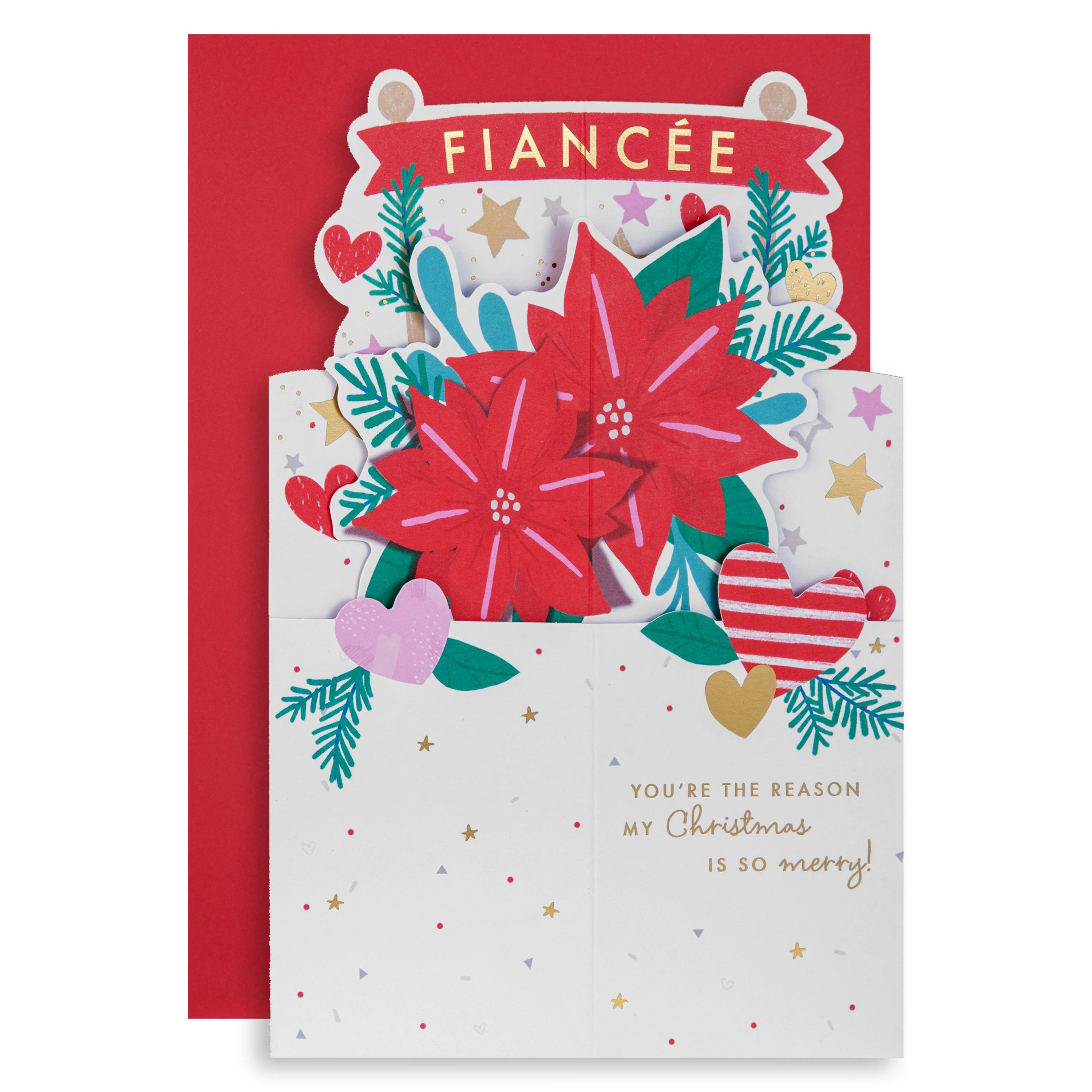 Christmas Card for Fiancée - 3D Pop-Up Poinsettia Design - Image 2