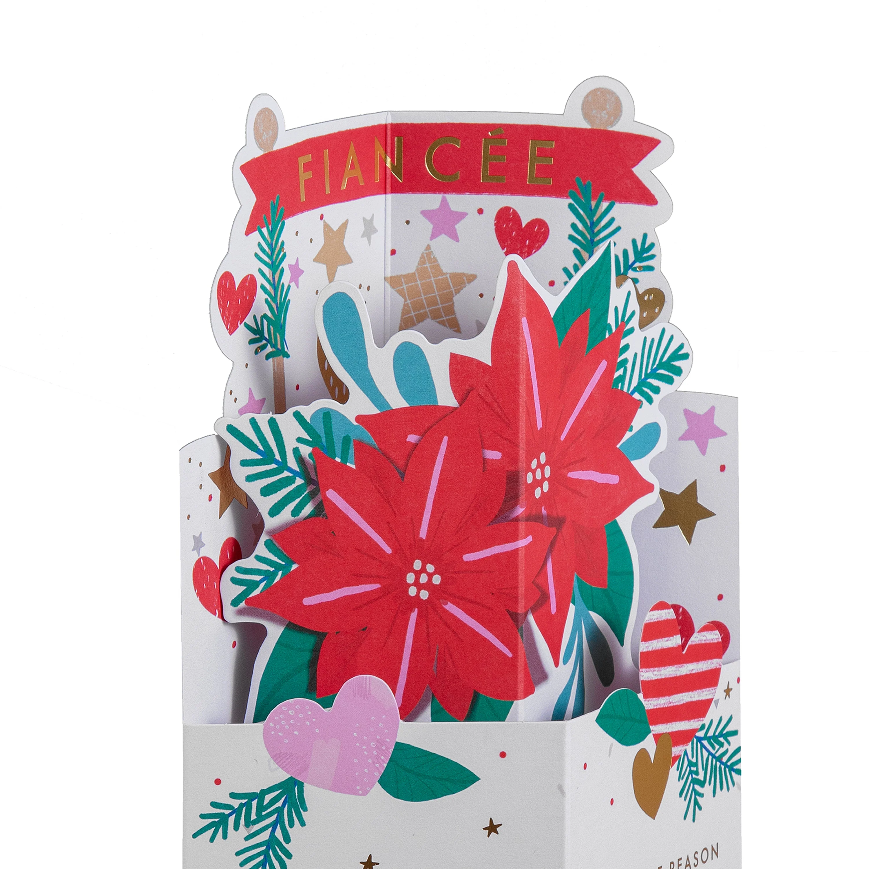 Christmas Card for Fiancée - 3D Pop-Up Poinsettia Design - Image 4