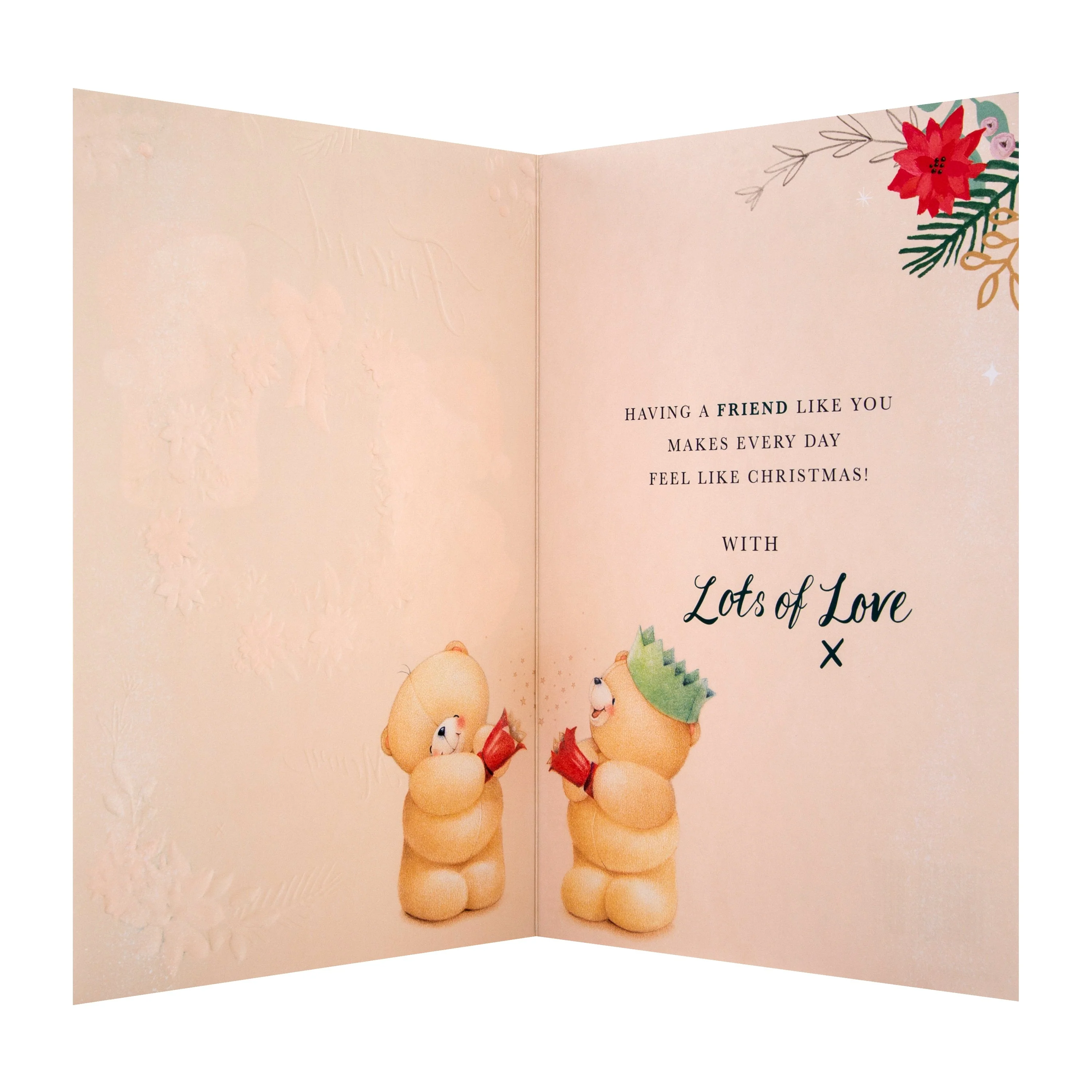 Christmas Card for Friend - Cute Forever Friends Wreath Design with Gold Foil - Image 2