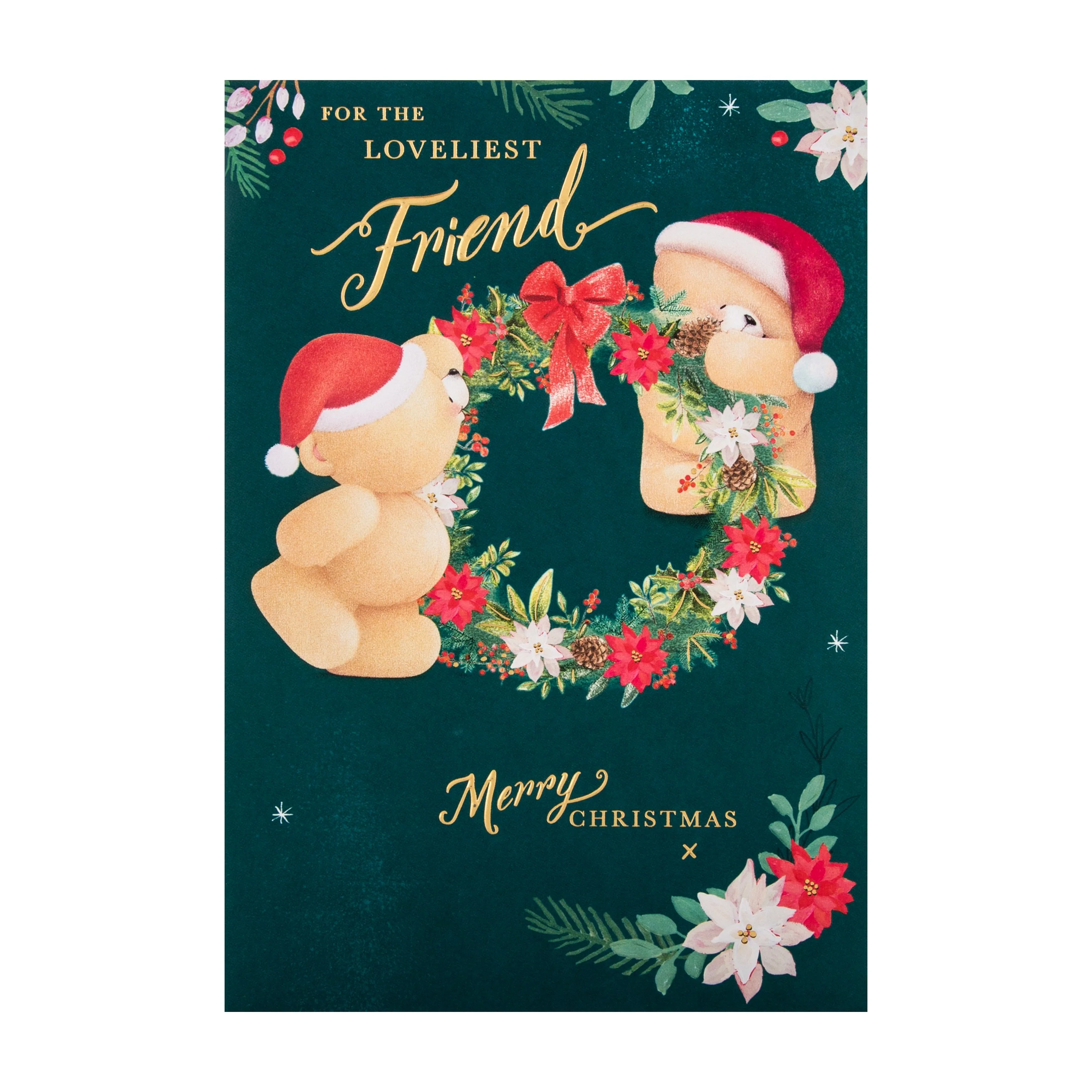 Christmas Card for Friend - Cute Forever Friends Wreath Design with Gold Foil - Image 3