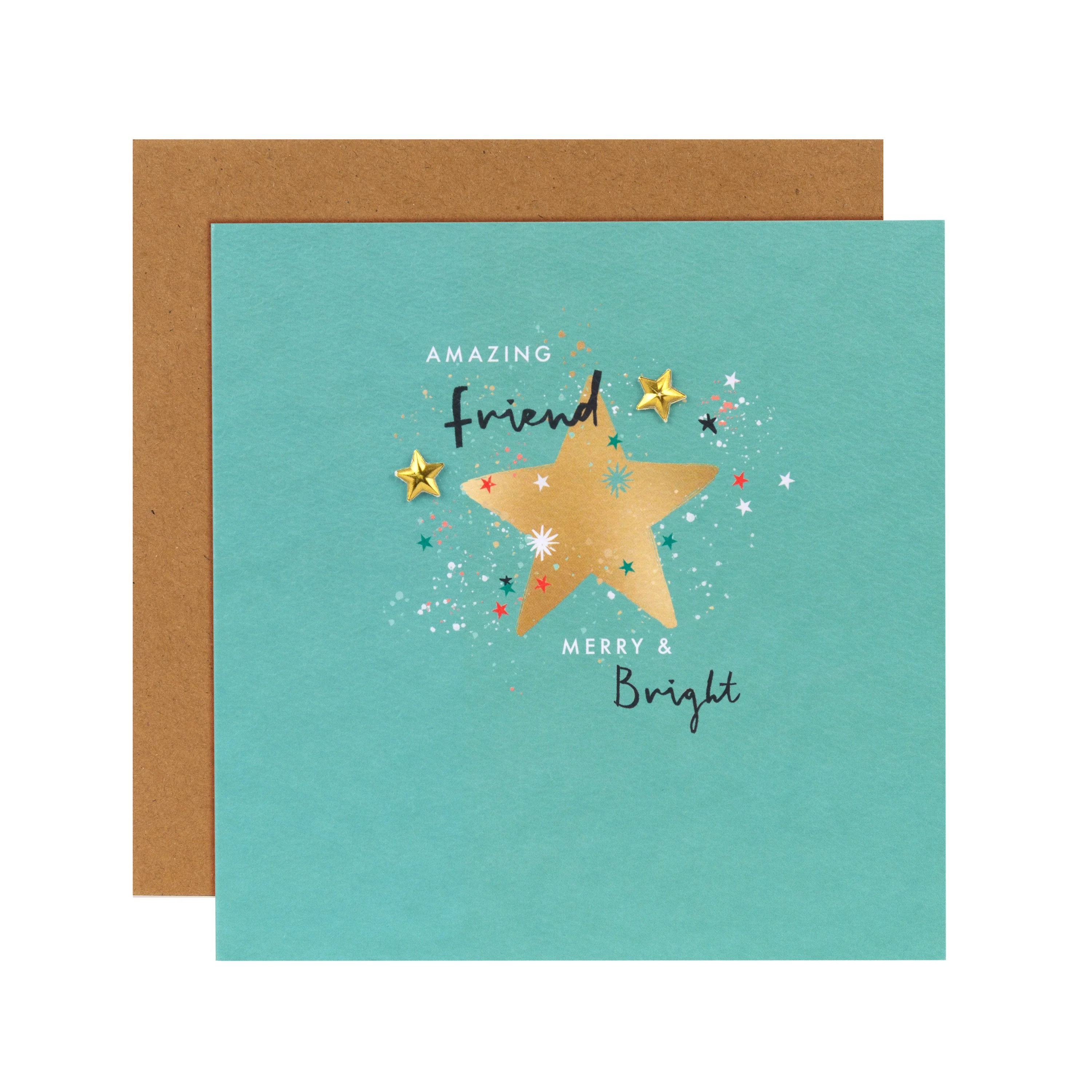 Christmas Card for Friend - Star Design with Innovative Moulded Paper Charm Attachments