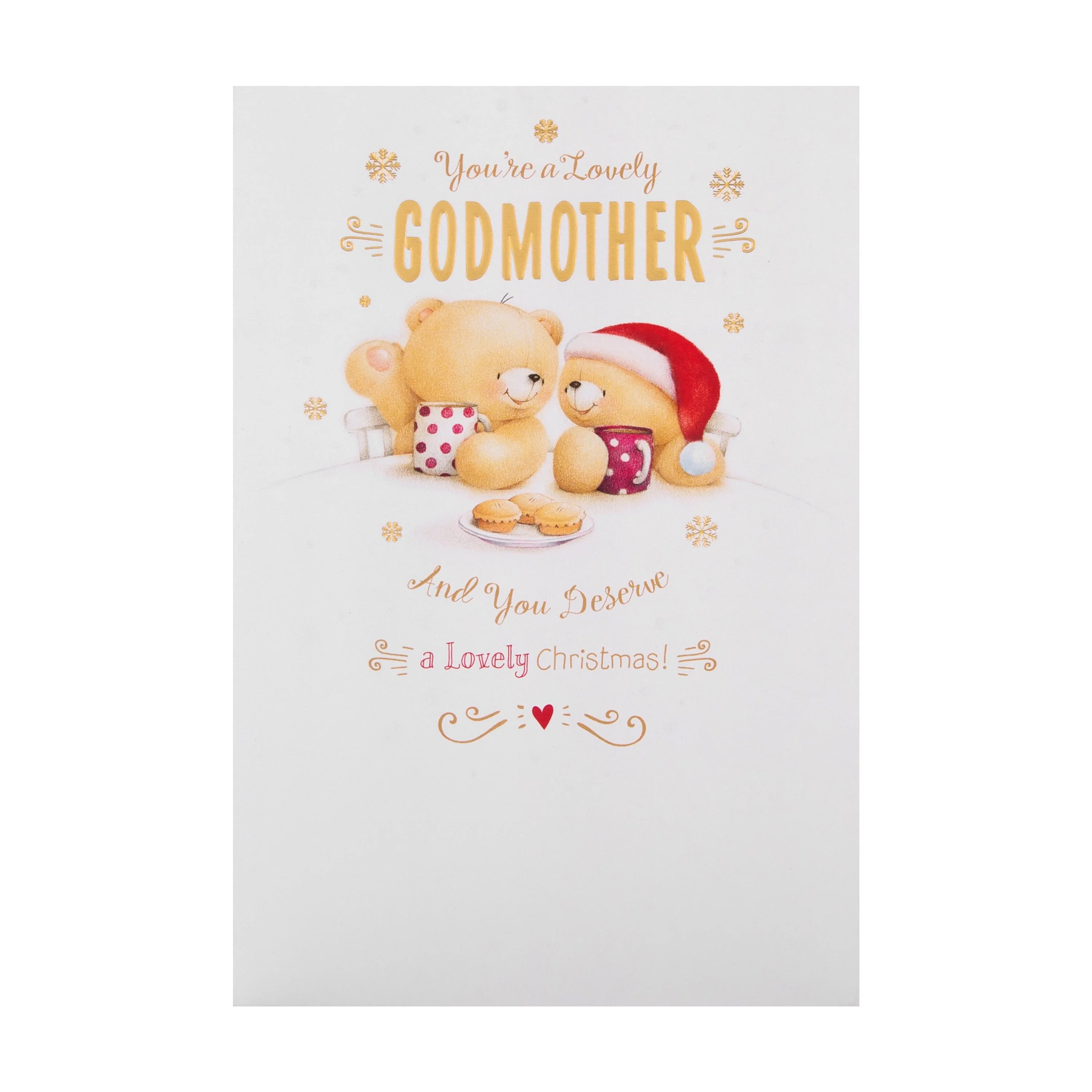 Christmas Card for Godmother - Cute Forever Friends Design with Gold Foil - Image 3