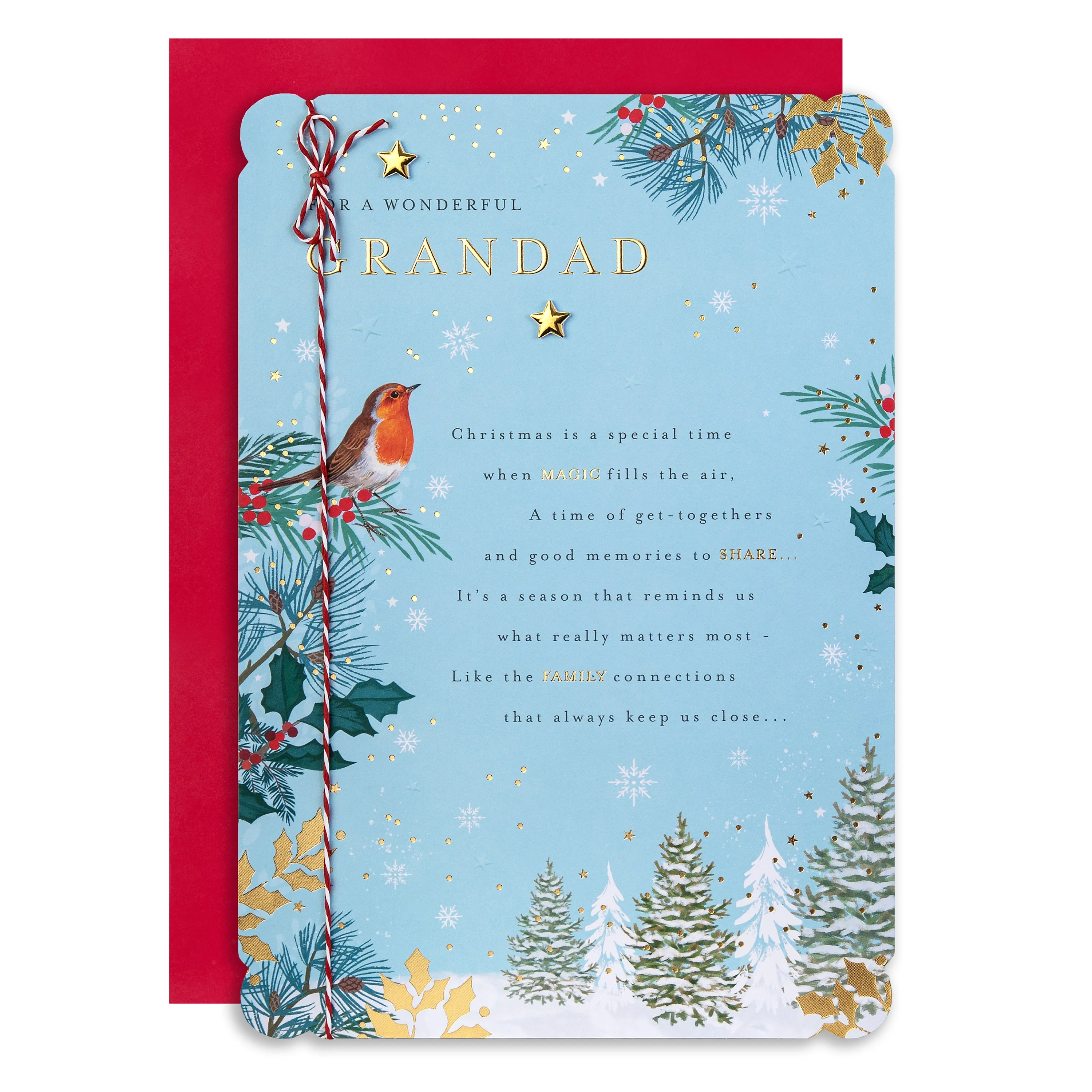 Christmas Card for Grandad - Traditional Illustrated Winter Forest Scene