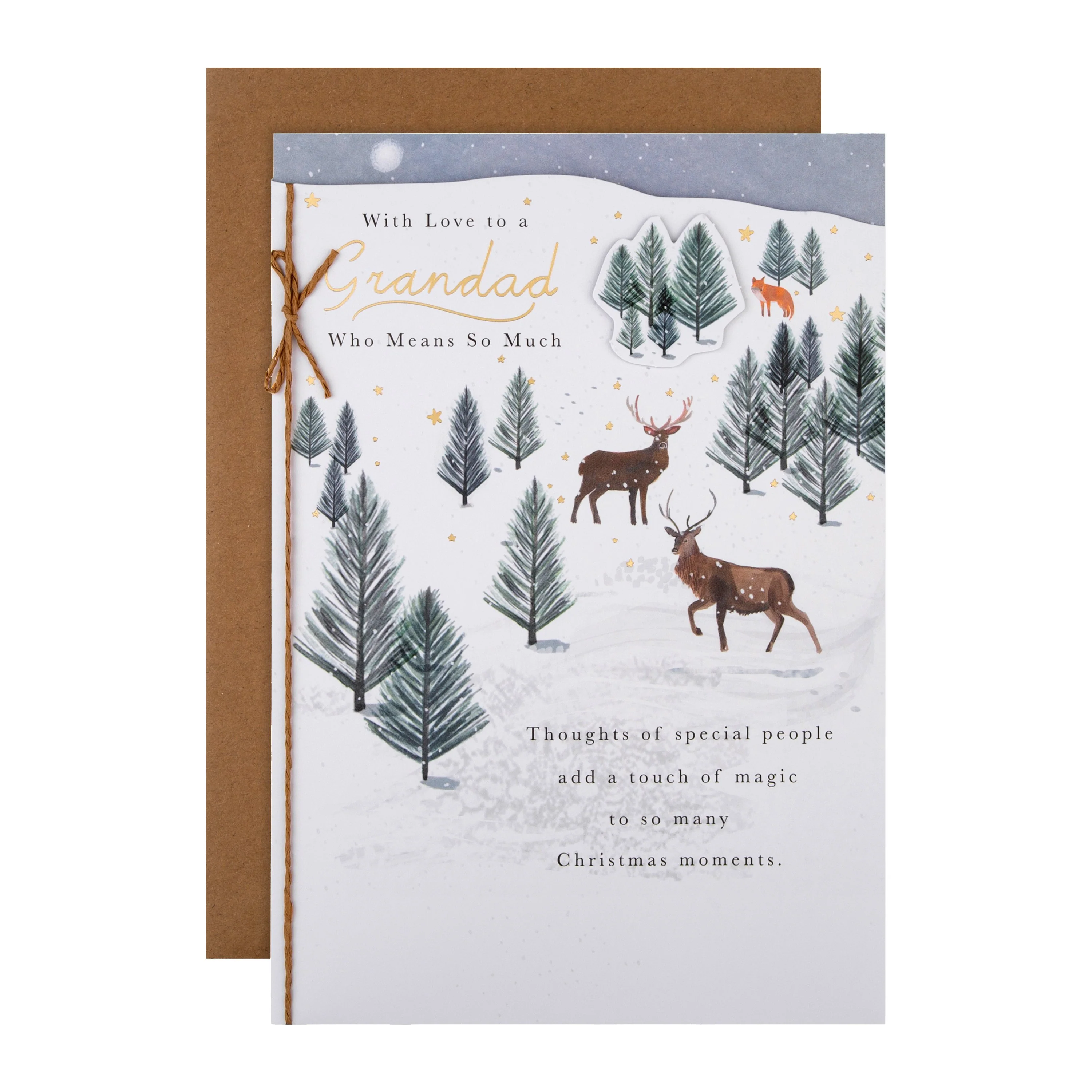 Christmas Card for Grandad - Traditional Winter Reindeers Design