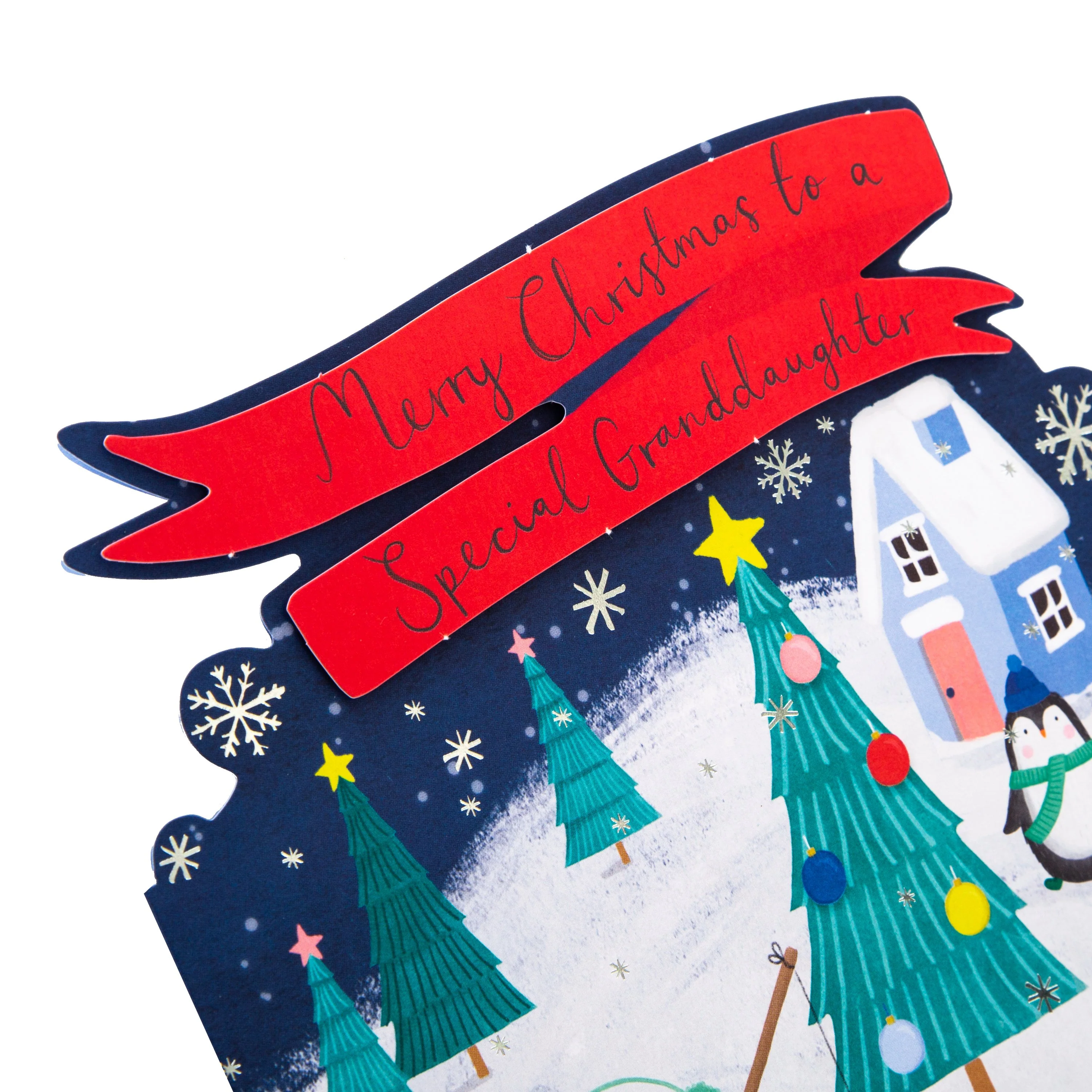 Christmas Card for Granddaughter - Cute Winter Penguins Design - Image 3