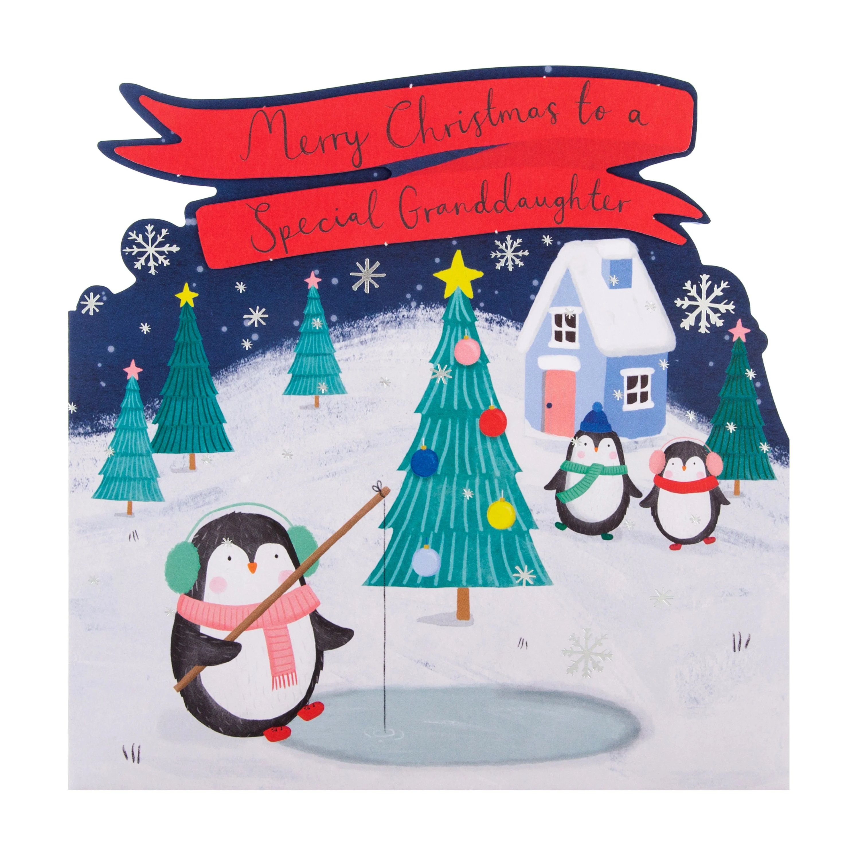 Christmas Card for Granddaughter - Cute Winter Penguins Design - Image 4