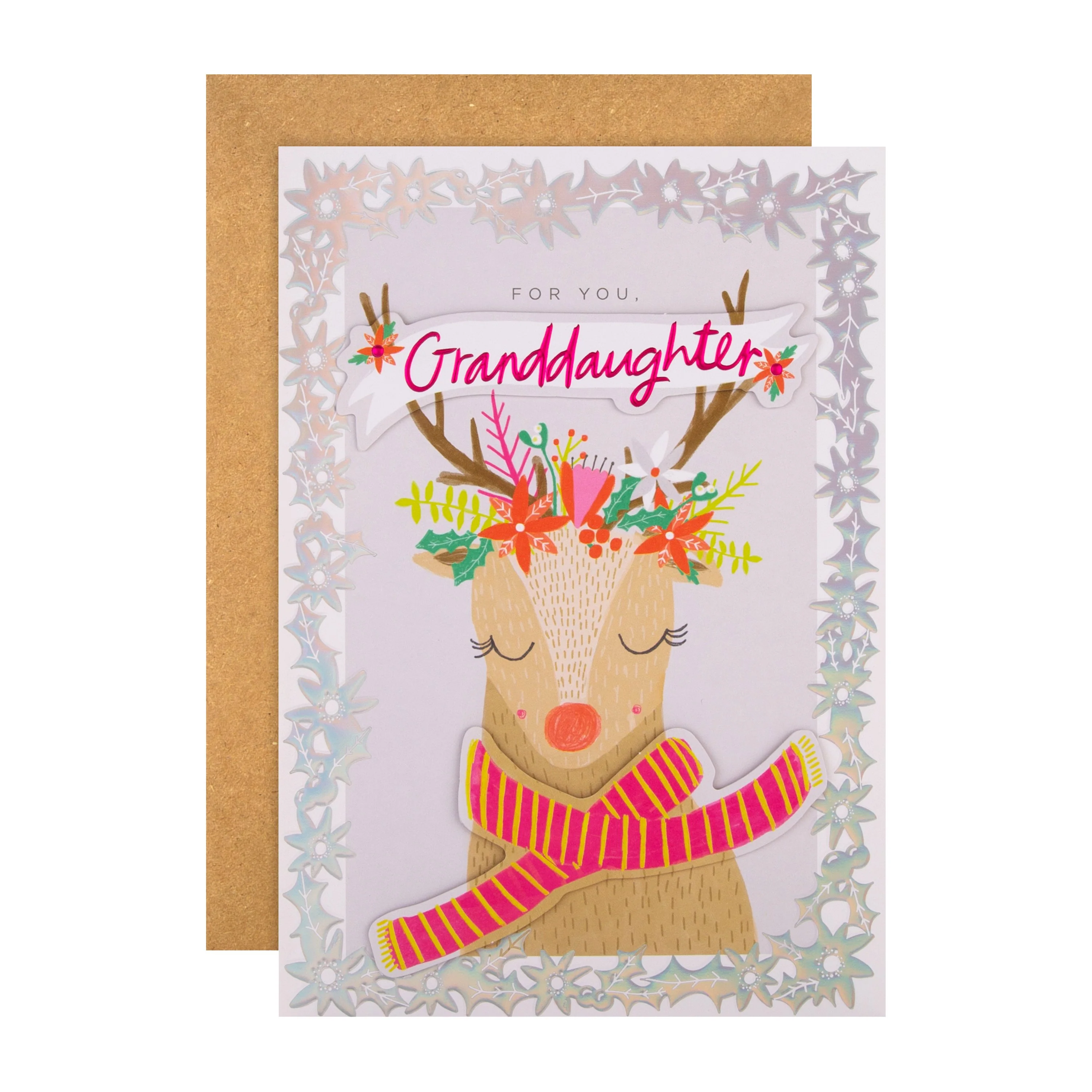 Christmas Card for Granddaughter - Winter Reindeer Design