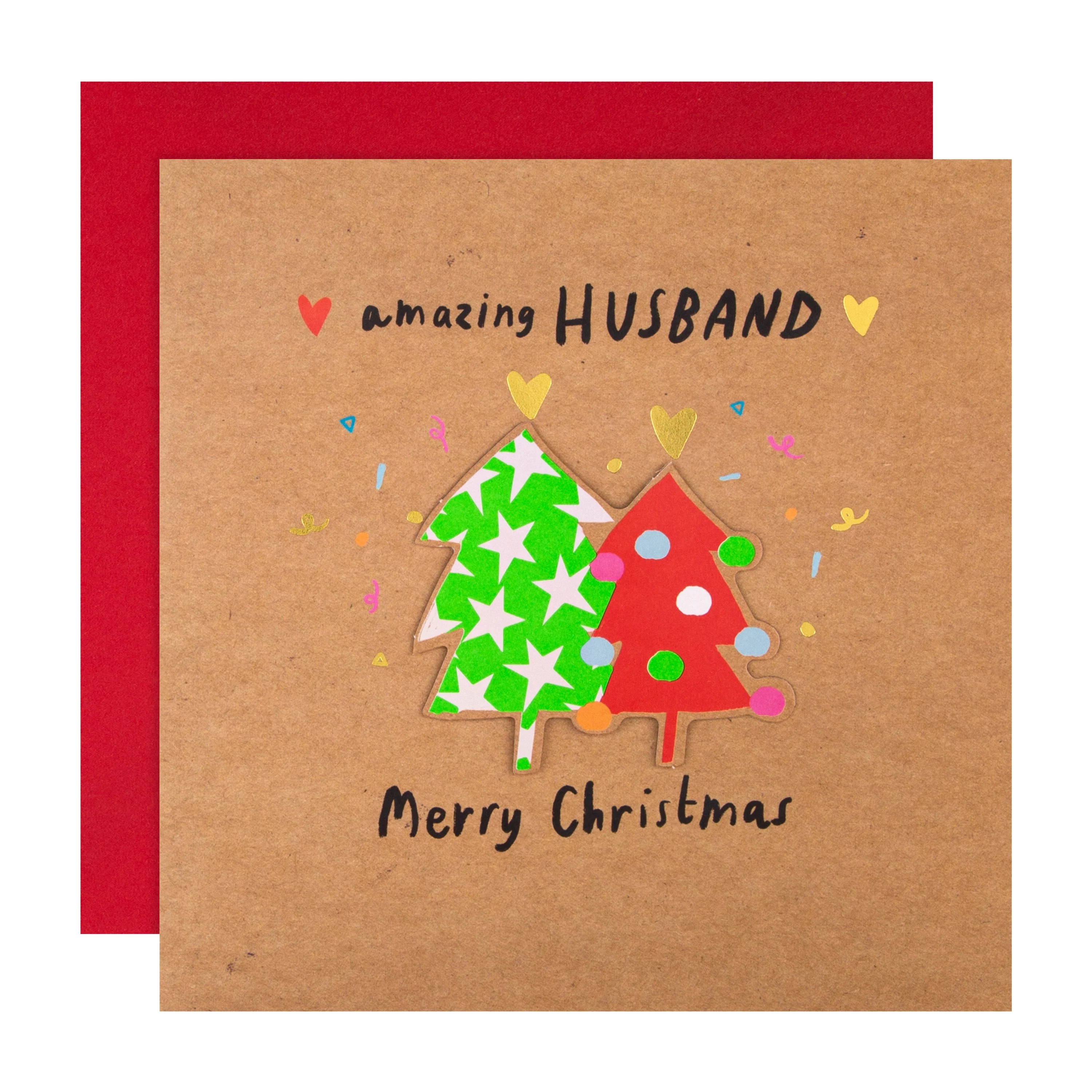 Christmas Card for Husband - Contemporary Colourful Trees Design