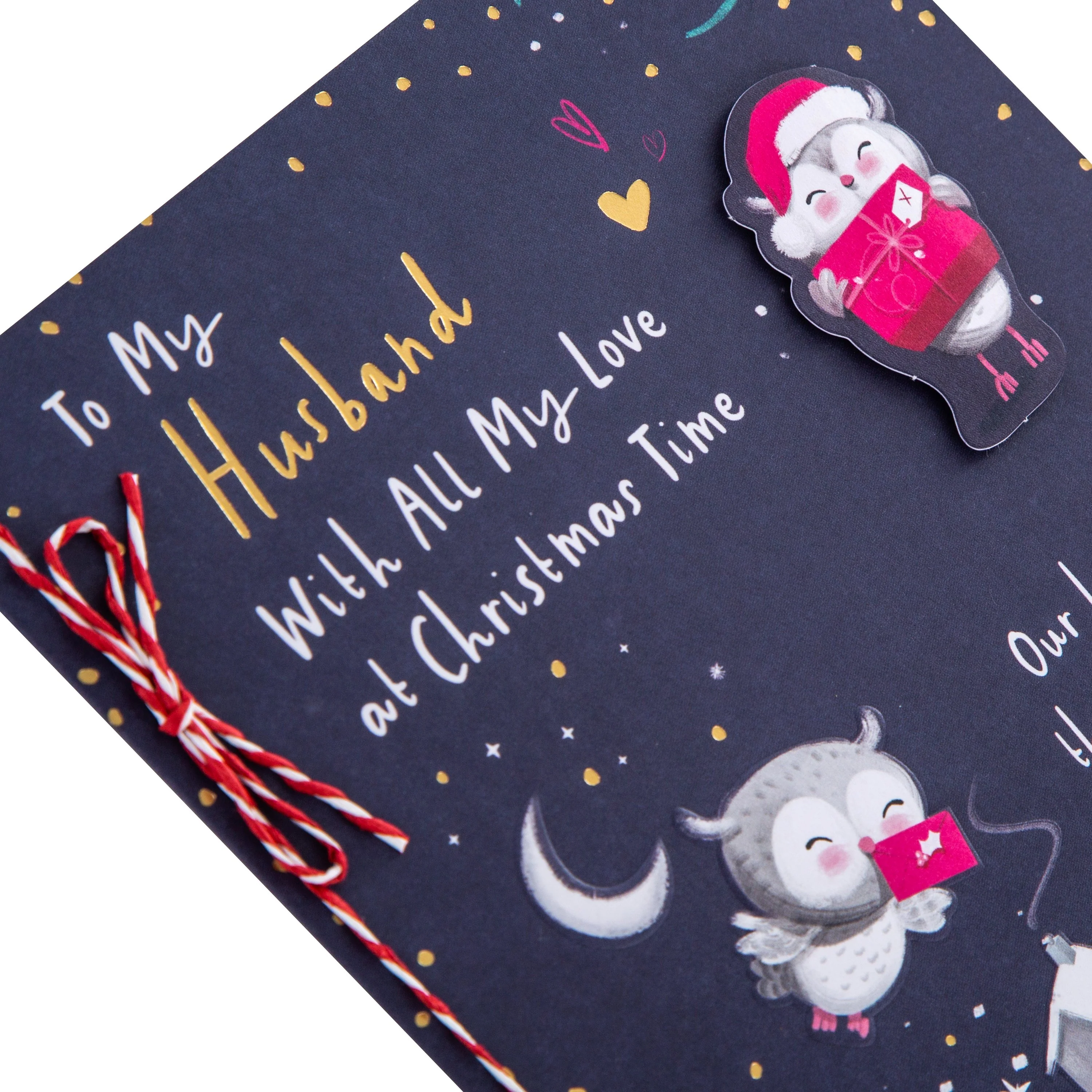 Christmas Card for Husband - Cute Illustrated Owls Design - Image 4