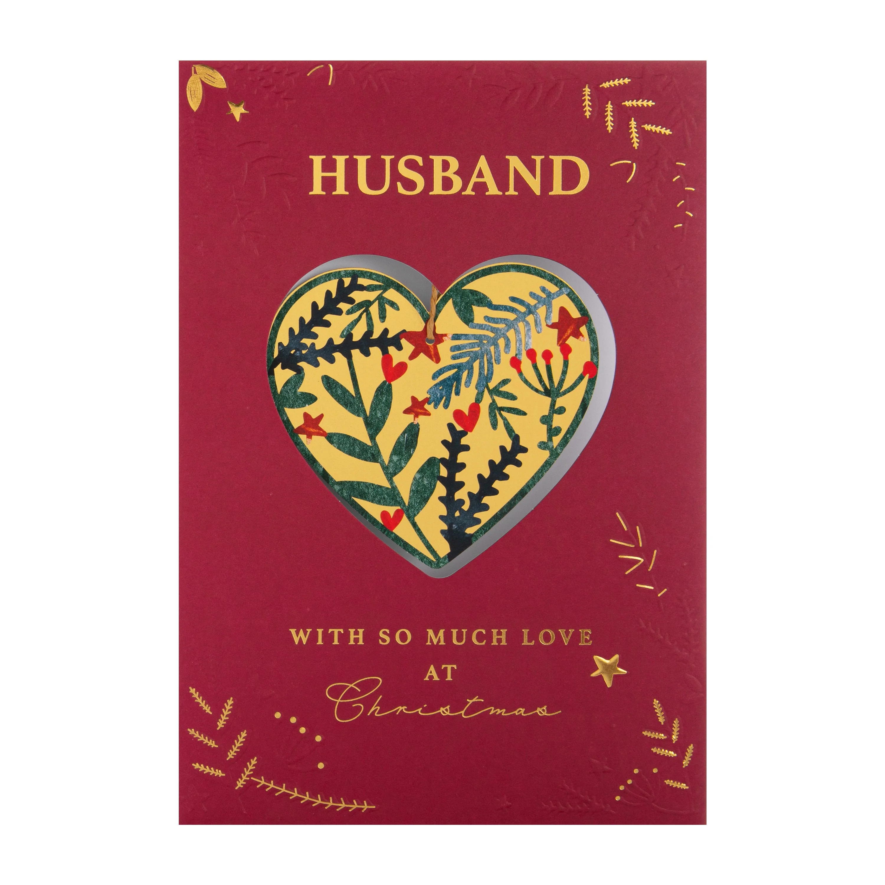 Christmas Card for Husband - Traditional Foliage & Bauble Design with Keepsake - Image 5