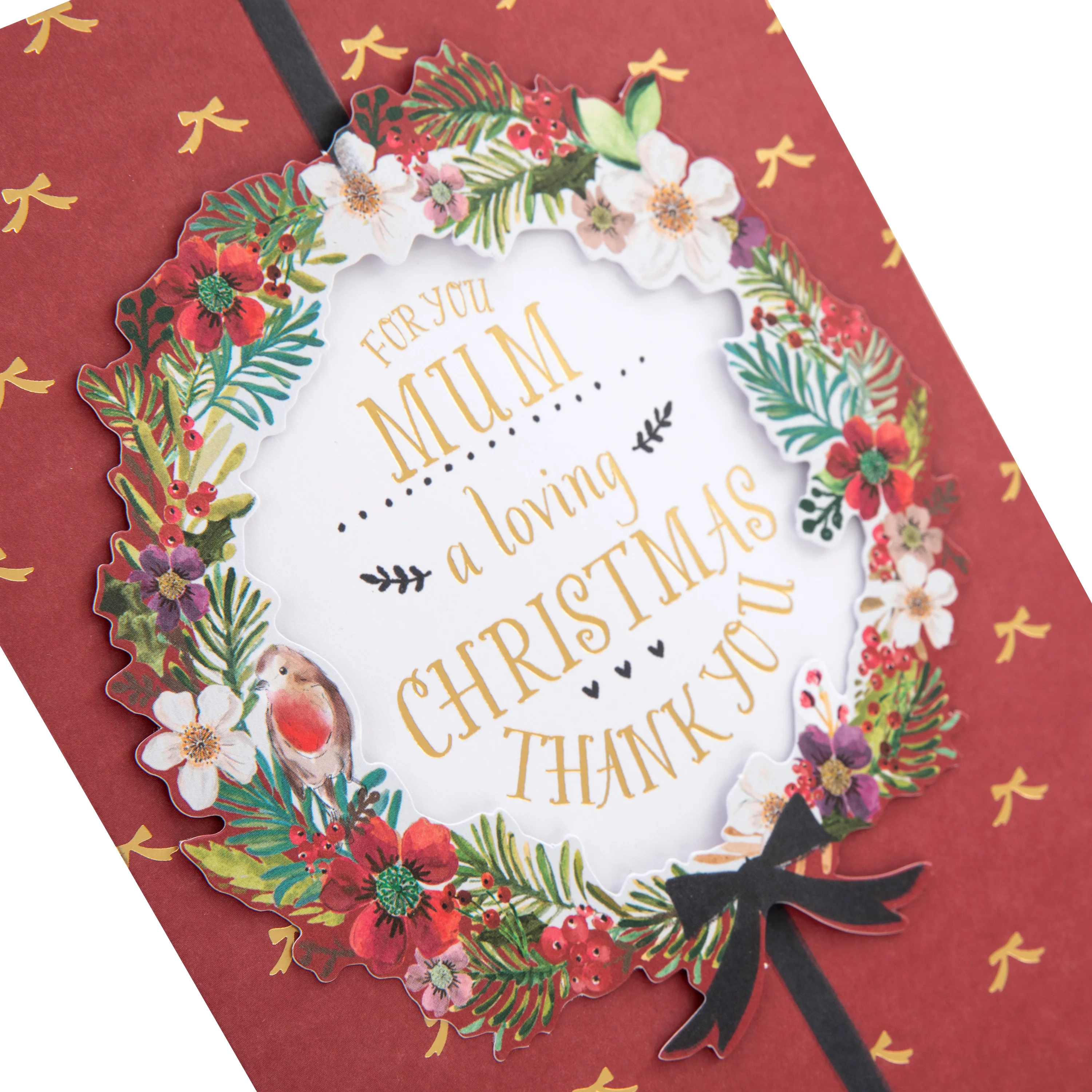 Christmas Card for Mum - 3D Effect Festive Wreath Design - Image 5