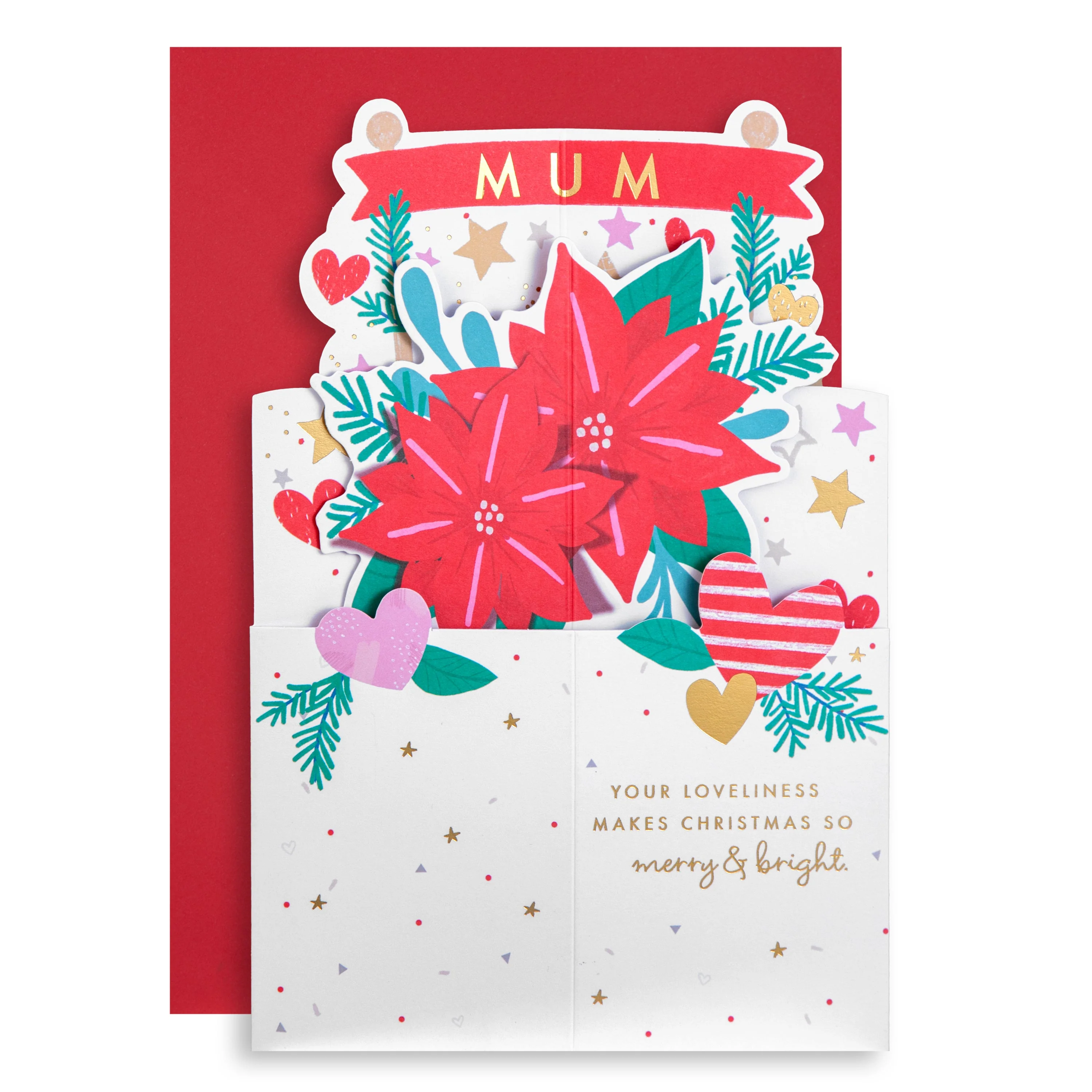 Christmas Card for Mum - 3D Pop-Up Poinsettia Design - Image 2
