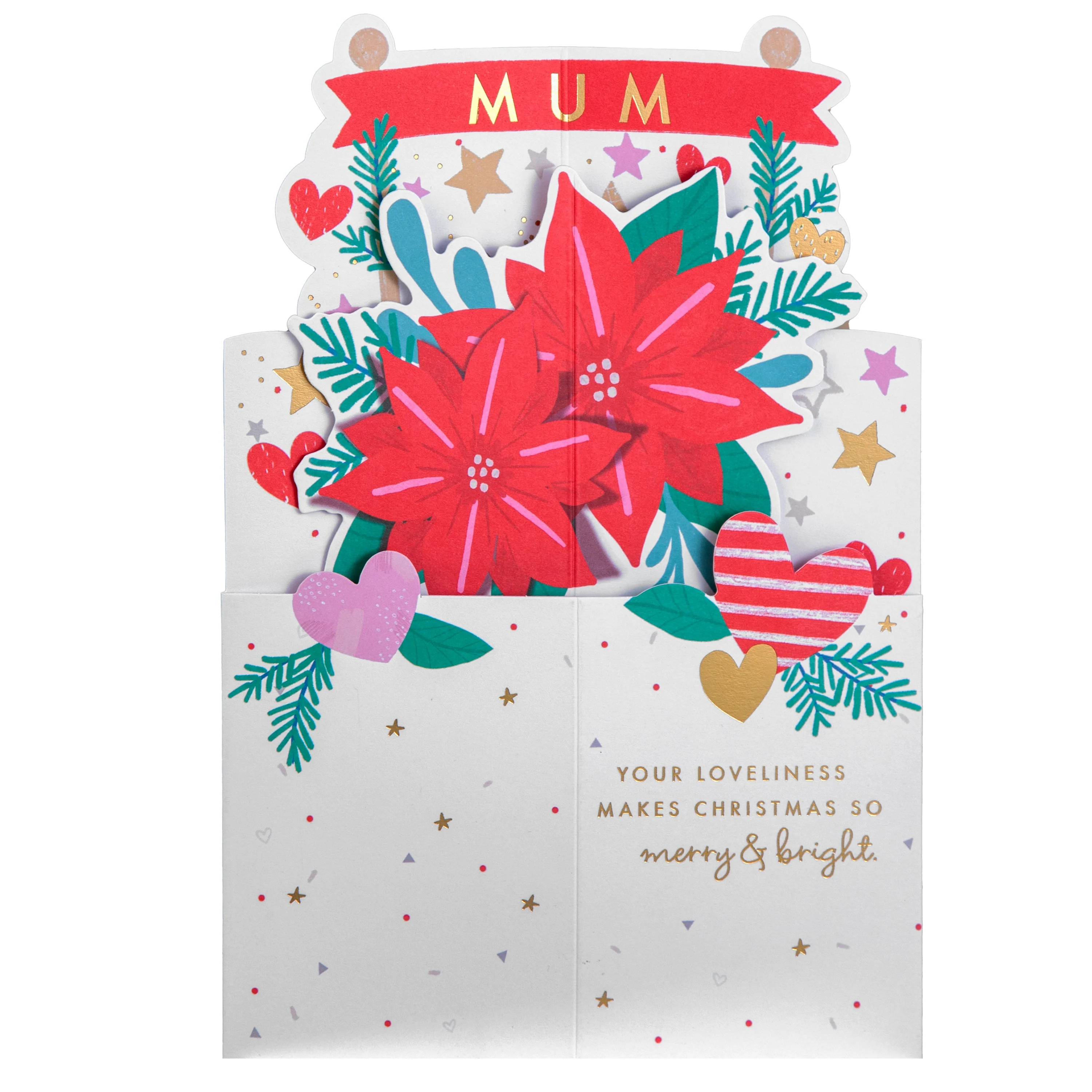 Christmas Card for Mum - 3D Pop-Up Poinsettia Design - Image 3
