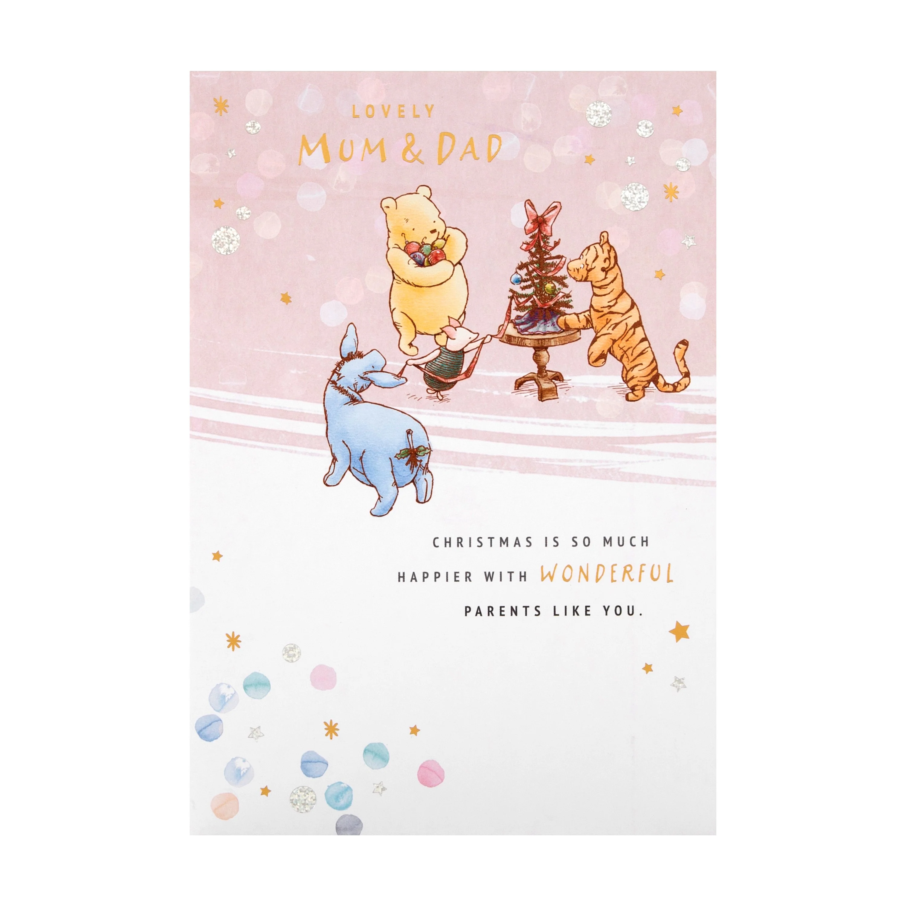 Christmas Card for Mum and Dad - Disney Winnie the Pooh Cute Tree Decorating Design - Image 3