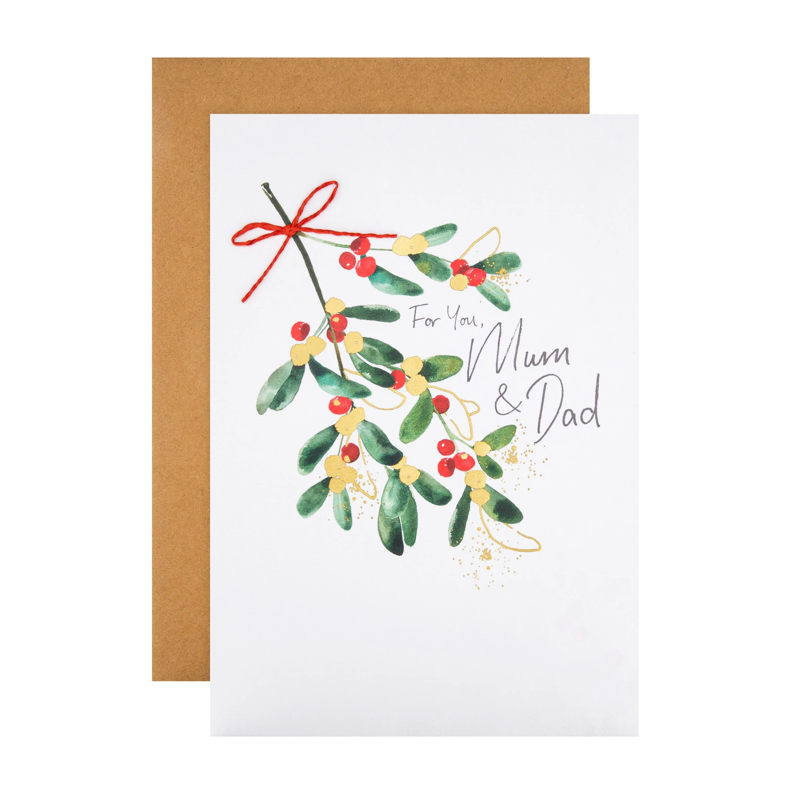 Christmas Card for Mum and Dad - Illustrated Festive Leaves and Berries Design