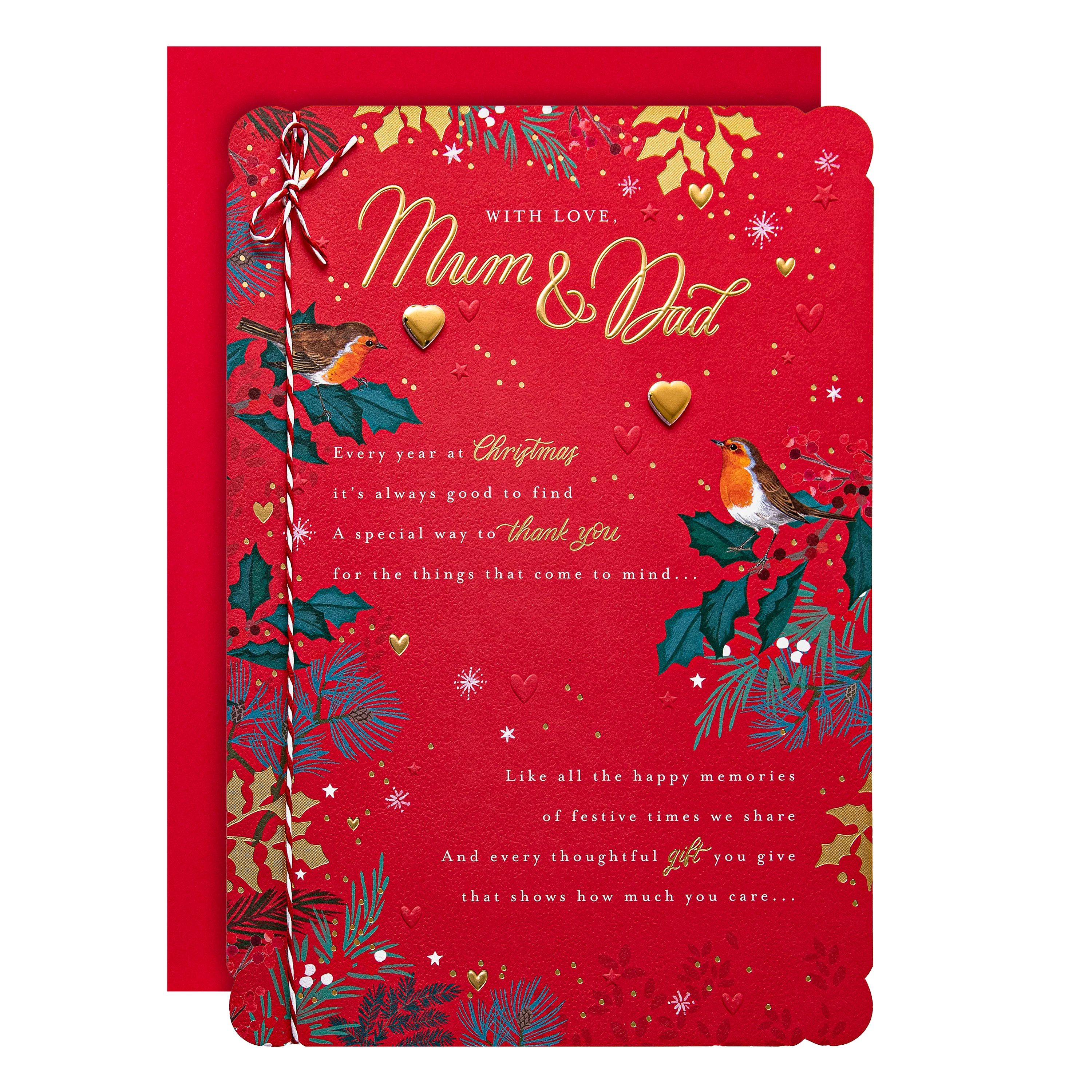 Christmas Card for Mum and Dad - Robin and Winter Florals Design