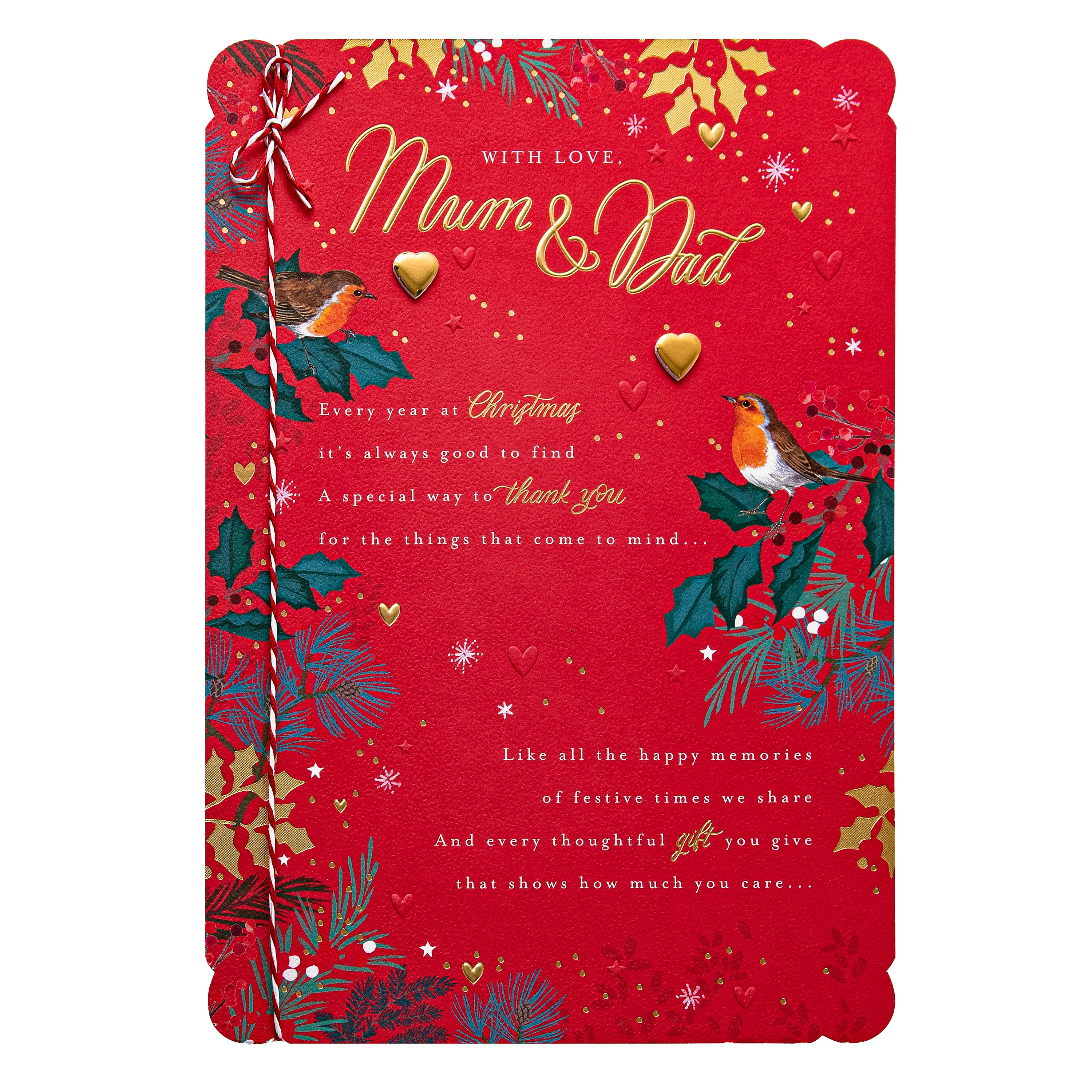Christmas Card for Mum and Dad - Robin and Winter Florals Design - Image 10