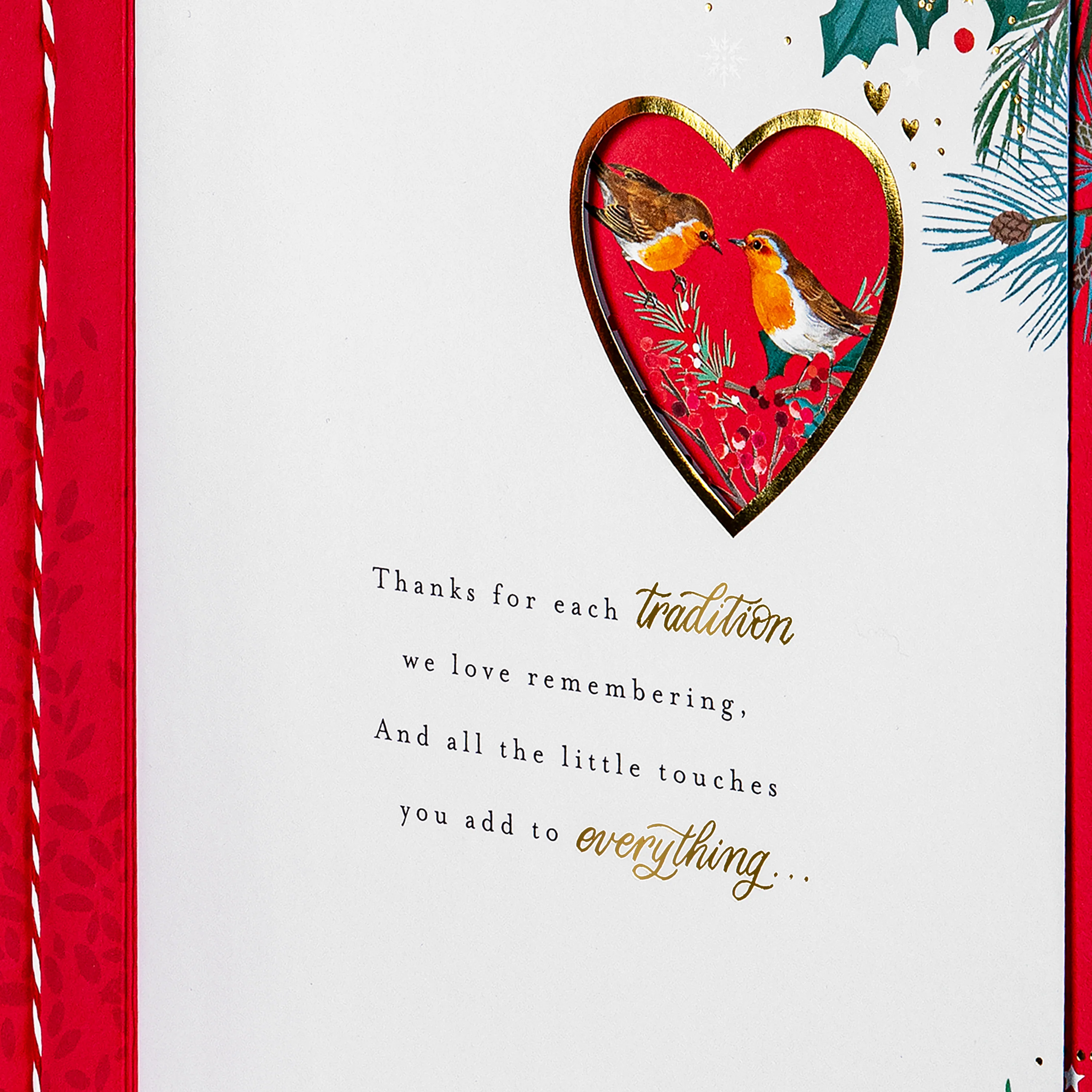 Christmas Card for Mum and Dad - Robin and Winter Florals Design - Image 2
