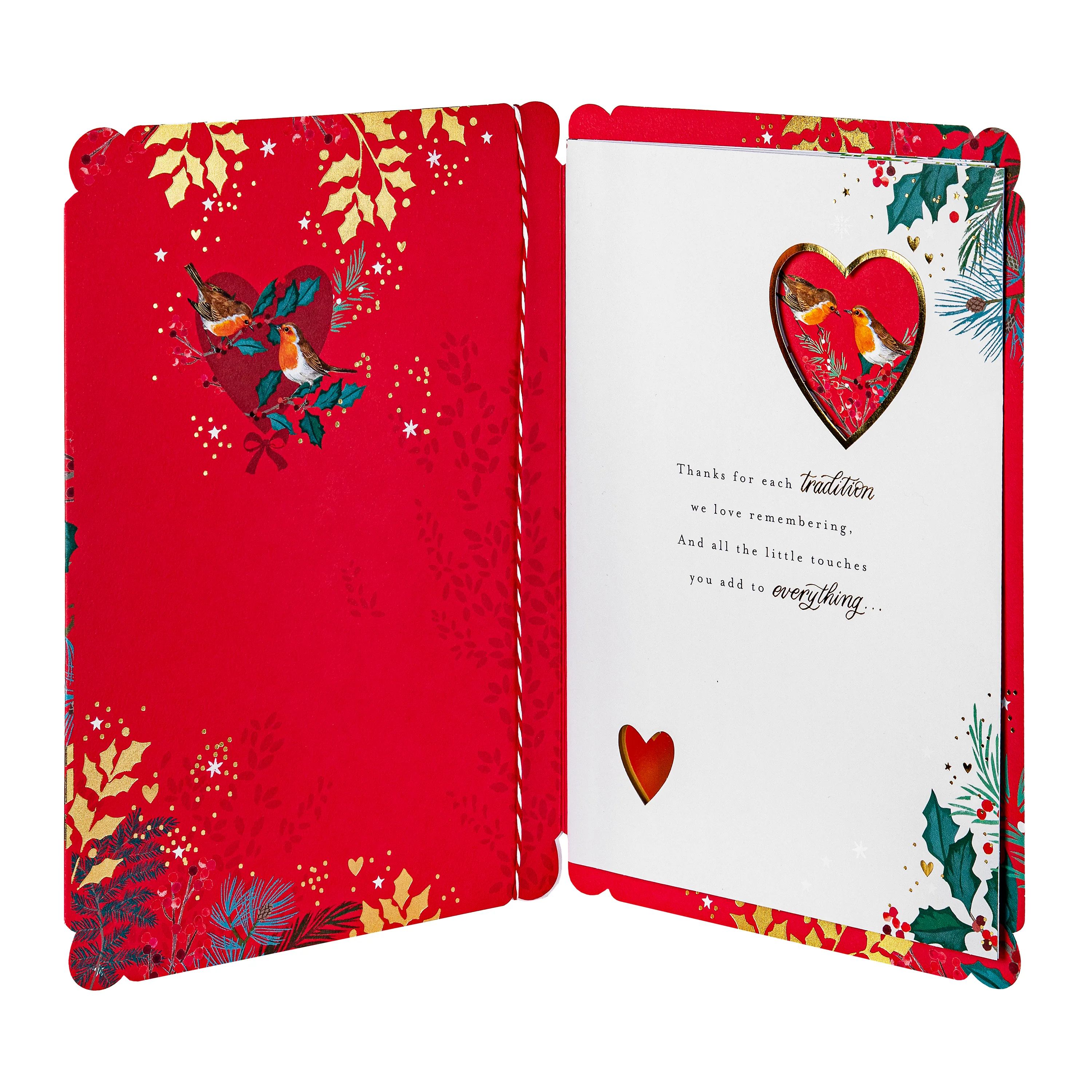 Christmas Card for Mum and Dad - Robin and Winter Florals Design - Image 3