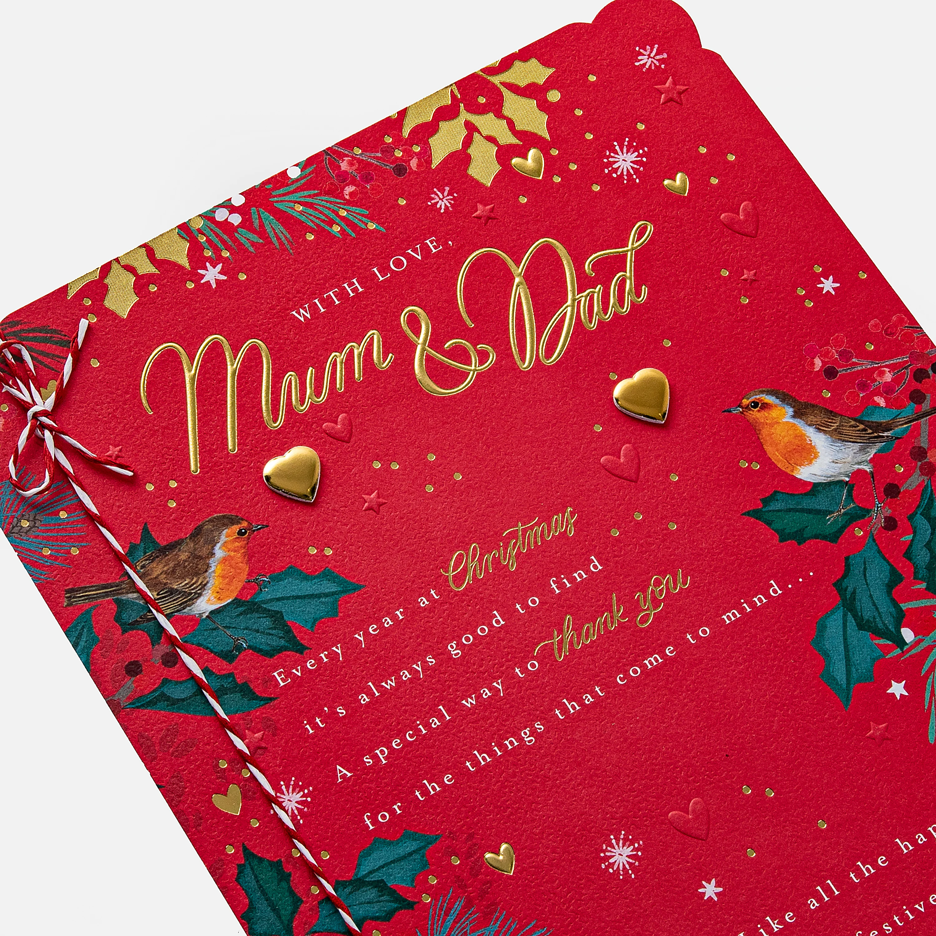 Christmas Card for Mum and Dad - Robin and Winter Florals Design - Image 8