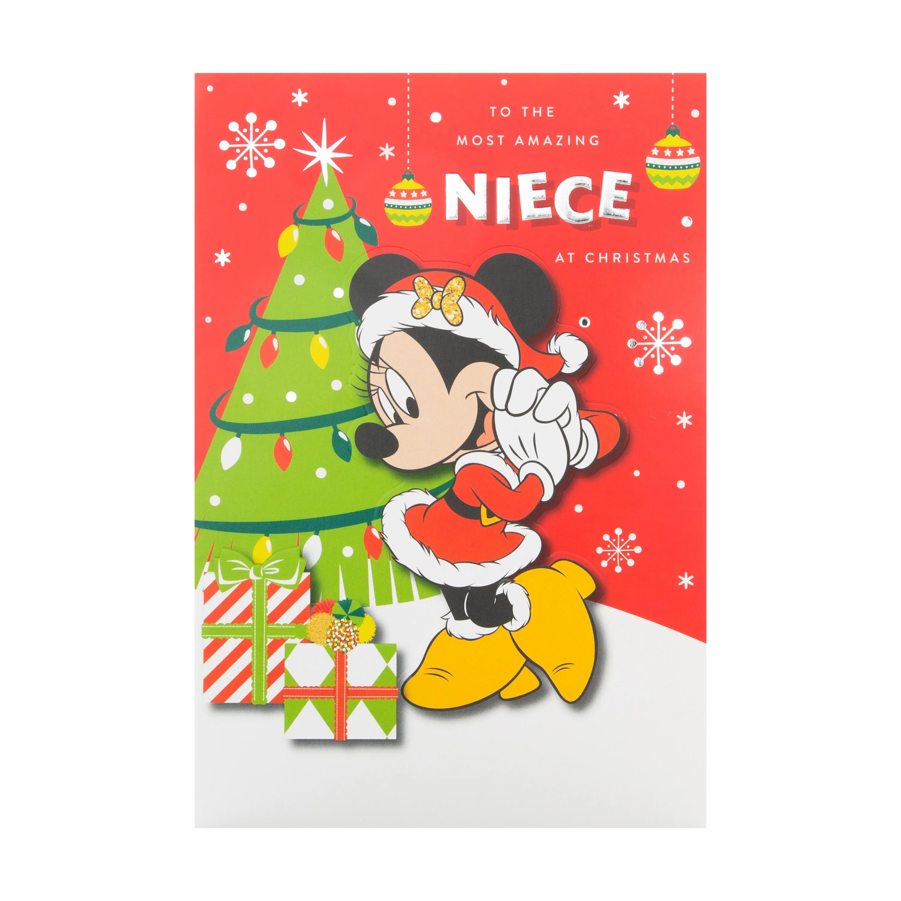 Christmas Card for Niece - Cute Disney Minnie Mouse Design with Silver Foil - Image 3
