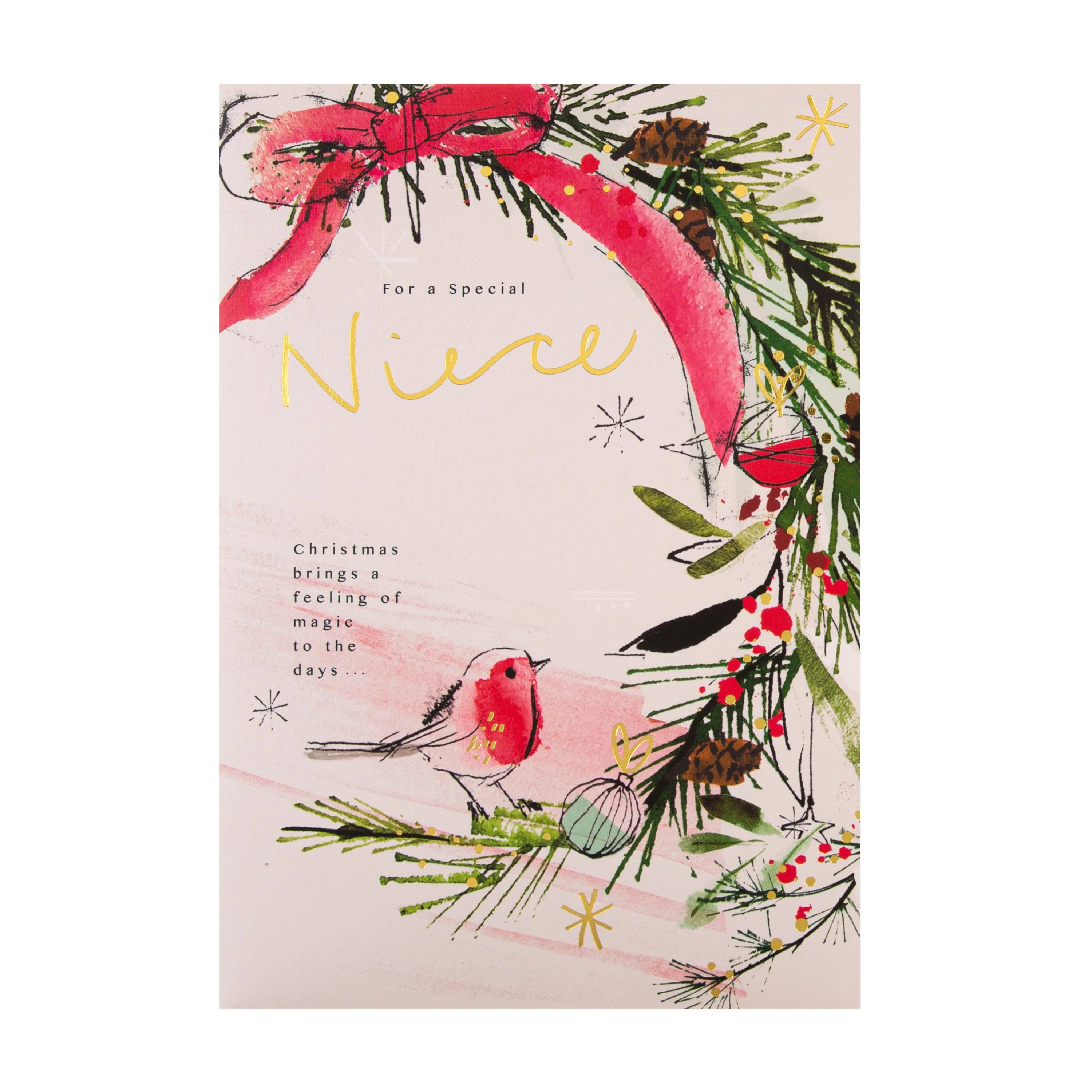 Christmas Card for Niece - Traditional Winter Robin Design with Gold Foil - Image 3