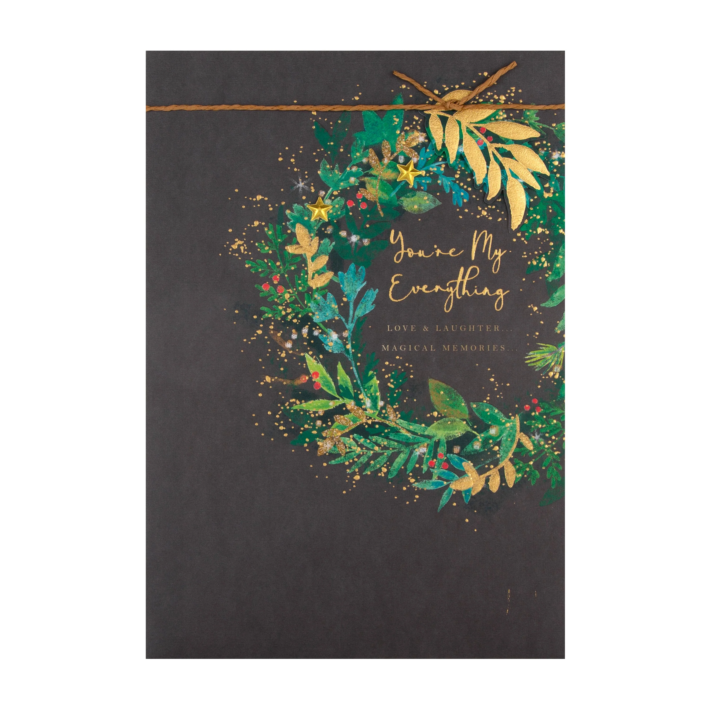 Christmas Card for One I Love - Traditional Wreath Design with 3D Add Ons and Gold Foil - Image 3