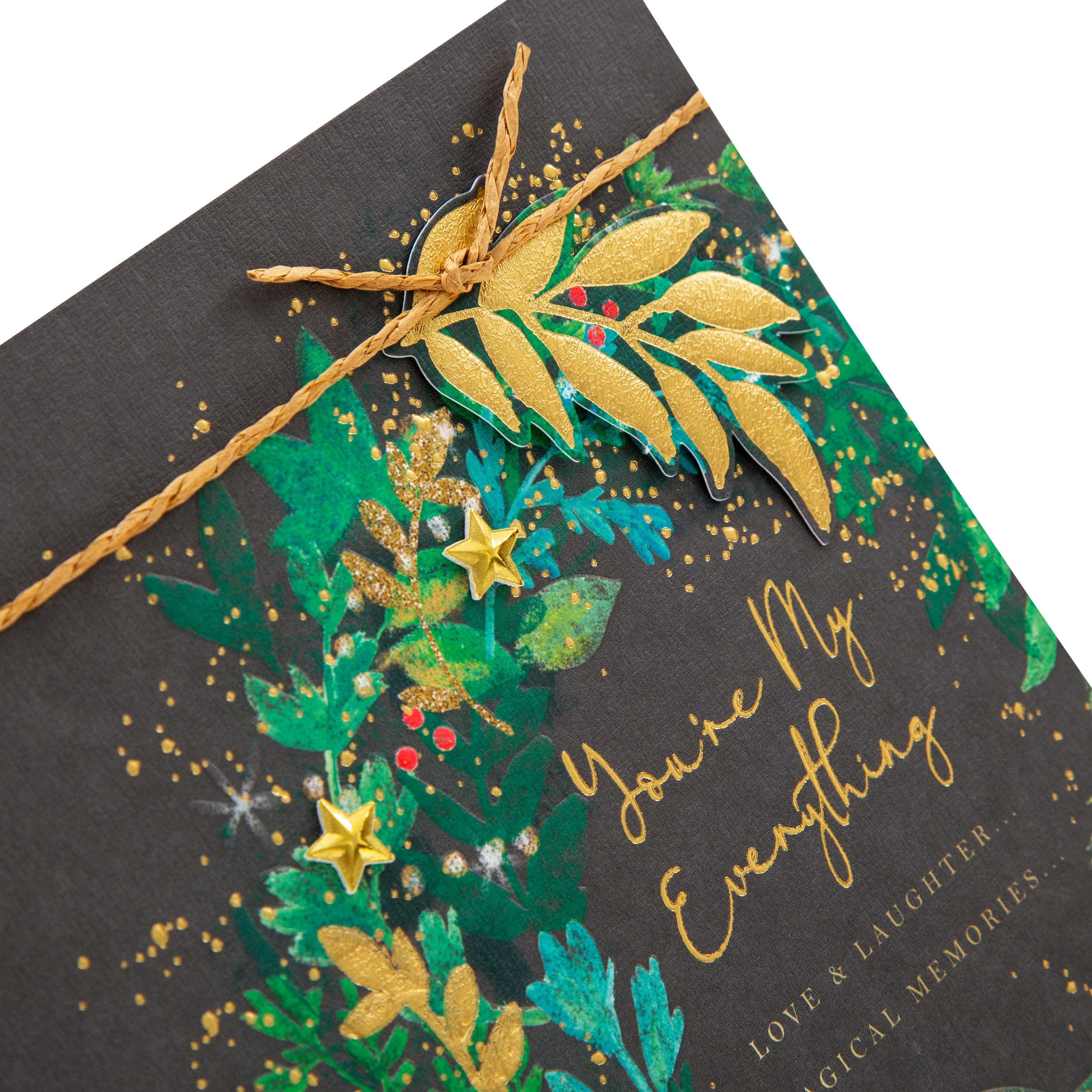 Christmas Card for One I Love - Traditional Wreath Design with 3D Add Ons and Gold Foil - Image 4