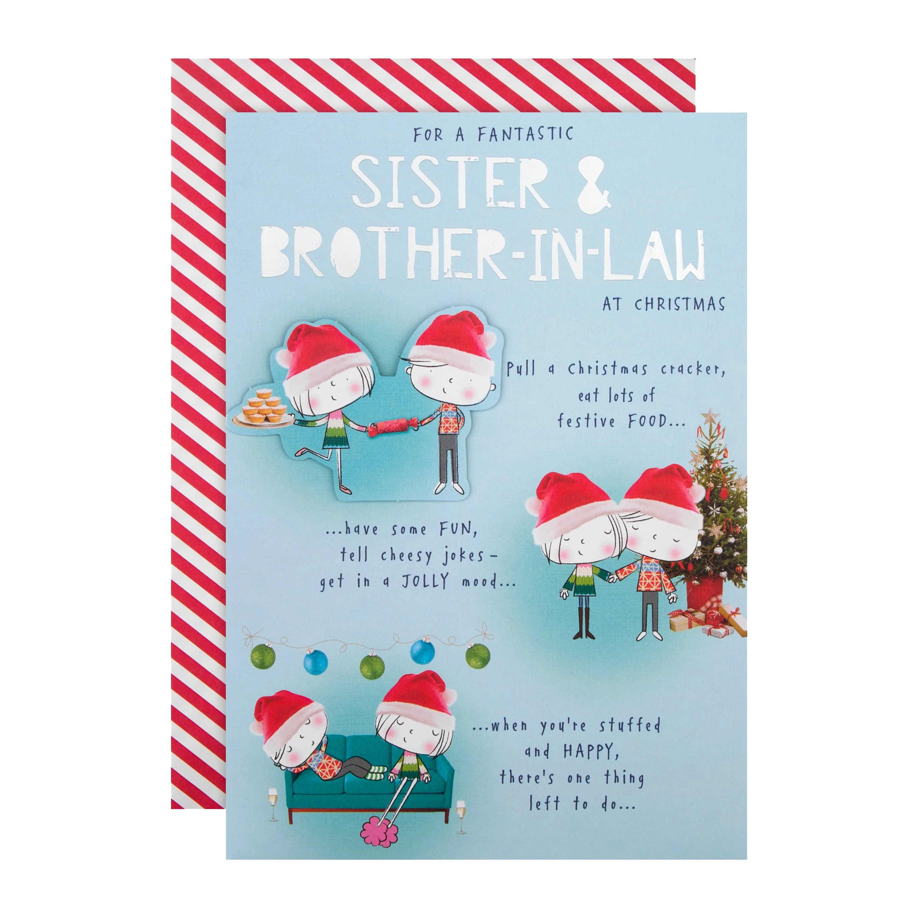 Christmas Card for Sister and Brother In Law - Cute Cartoon Design