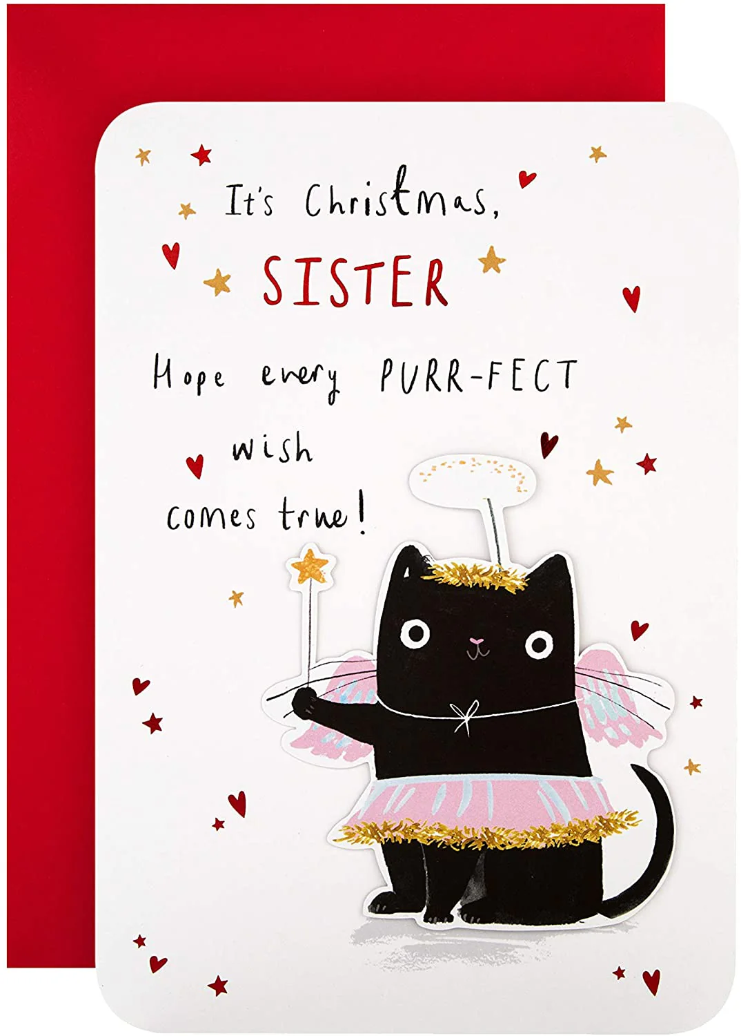 Christmas Card for Sister -  Cute Fairy Kitten Design