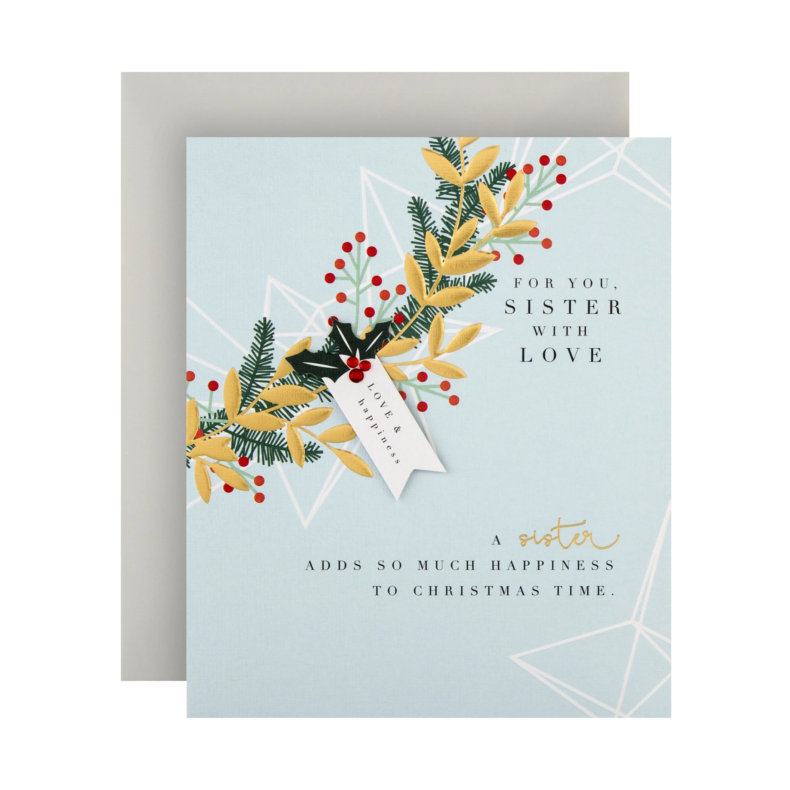 Christmas Card for Sister - Embossed Contemporary Foliage Design