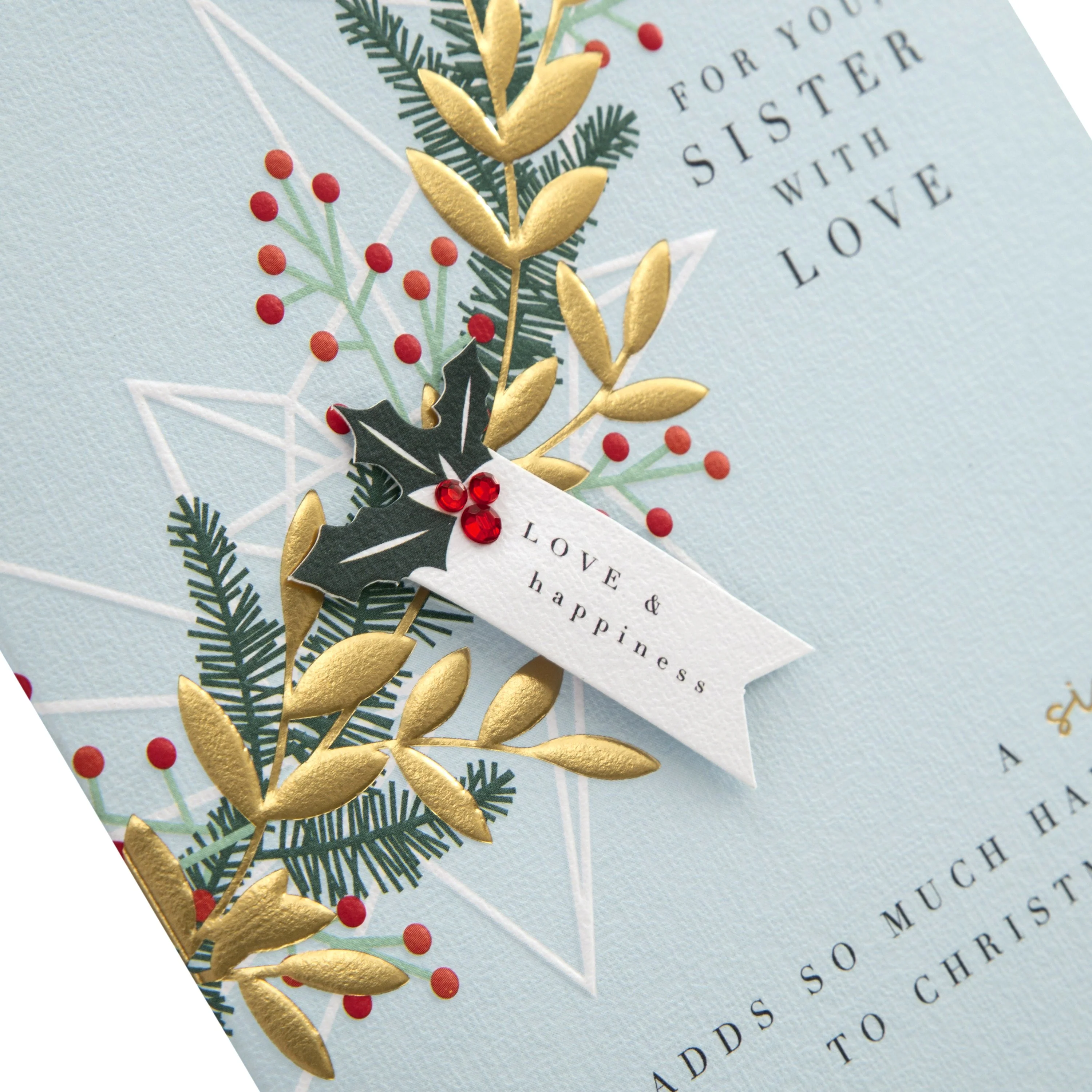 Christmas Card for Sister - Embossed Contemporary Foliage Design - Image 2