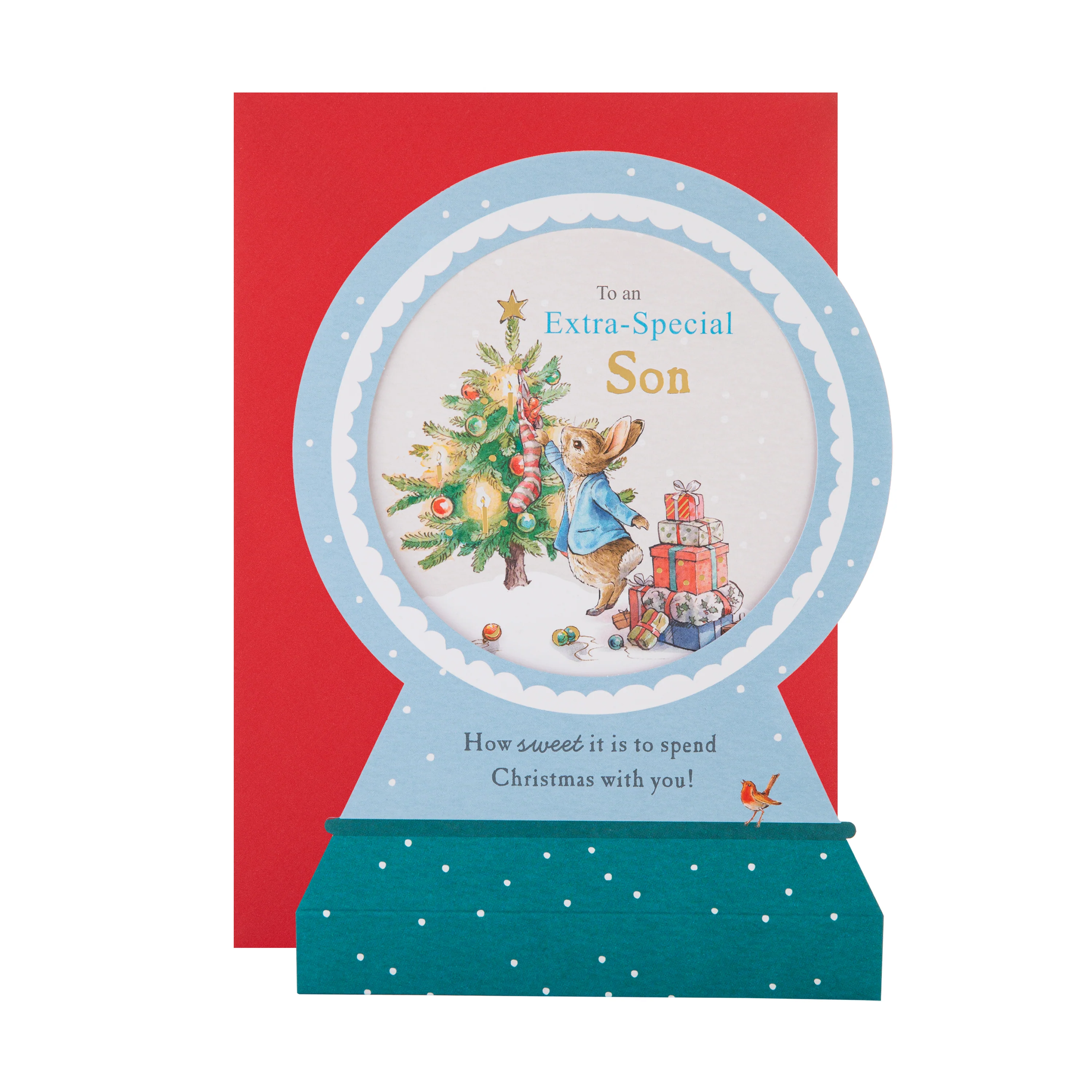 Christmas Card for Son - 3D & Pop-Up Peter Rabbit™ Snow Globe Design - Image 2