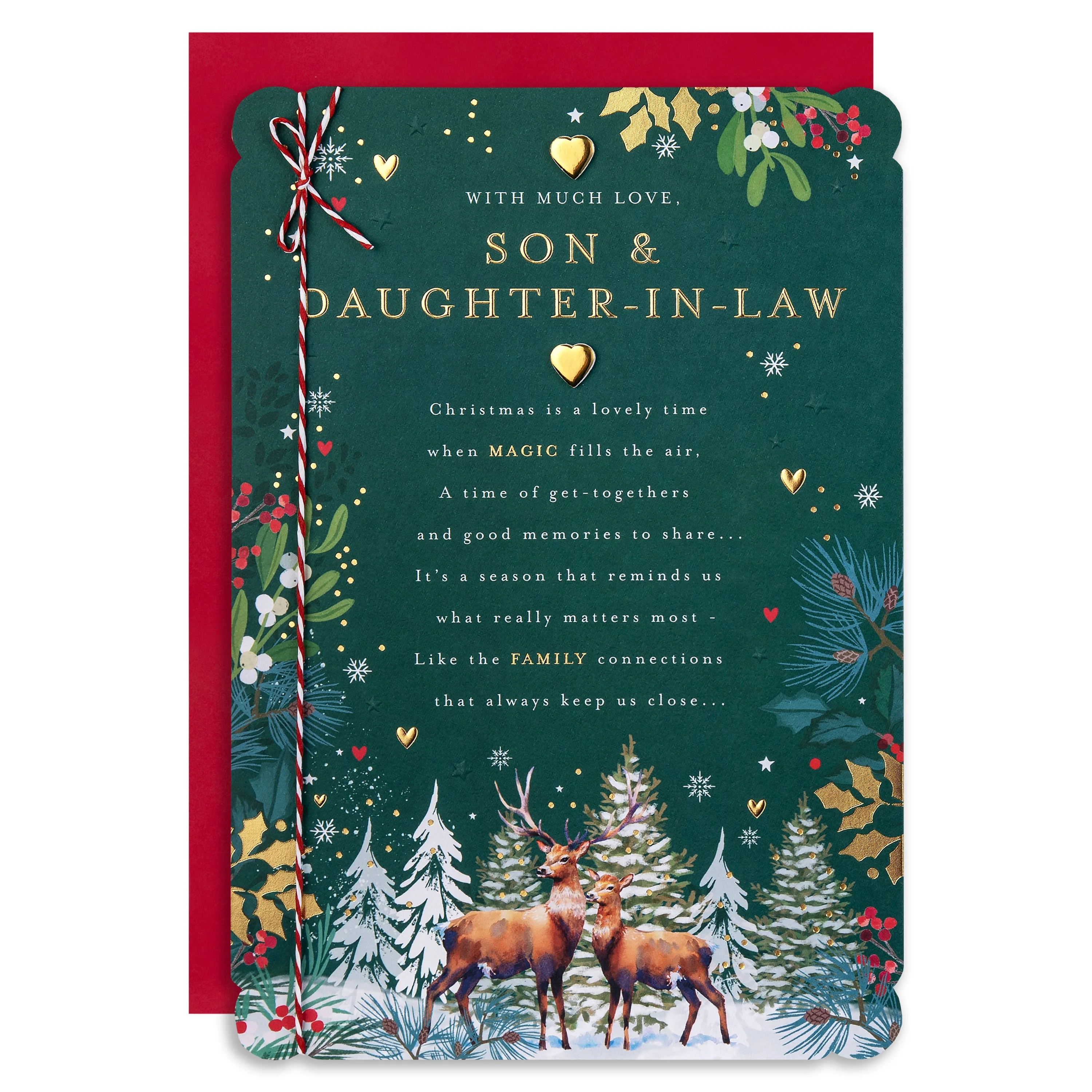 Christmas Card for Son & Daughter-in-Law - Traditional Illustrated Winter Forest Scene