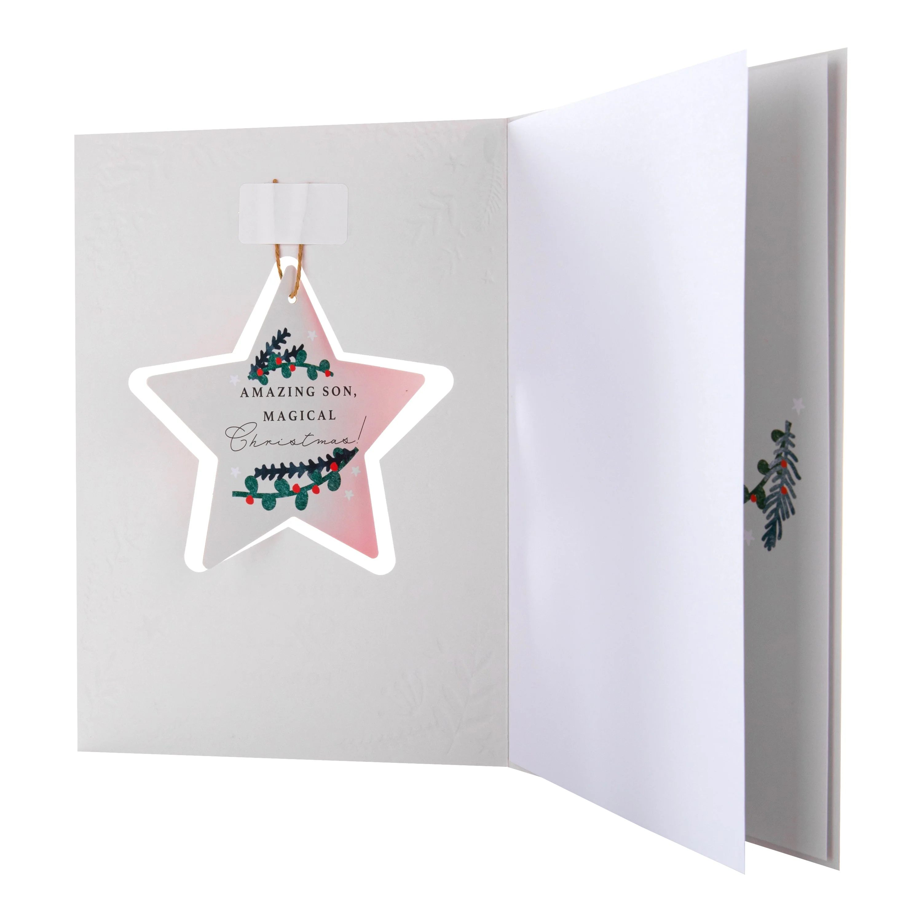 Christmas Card for Son - Traditional Foliage & Bauble Design with Keepsake - Image 2