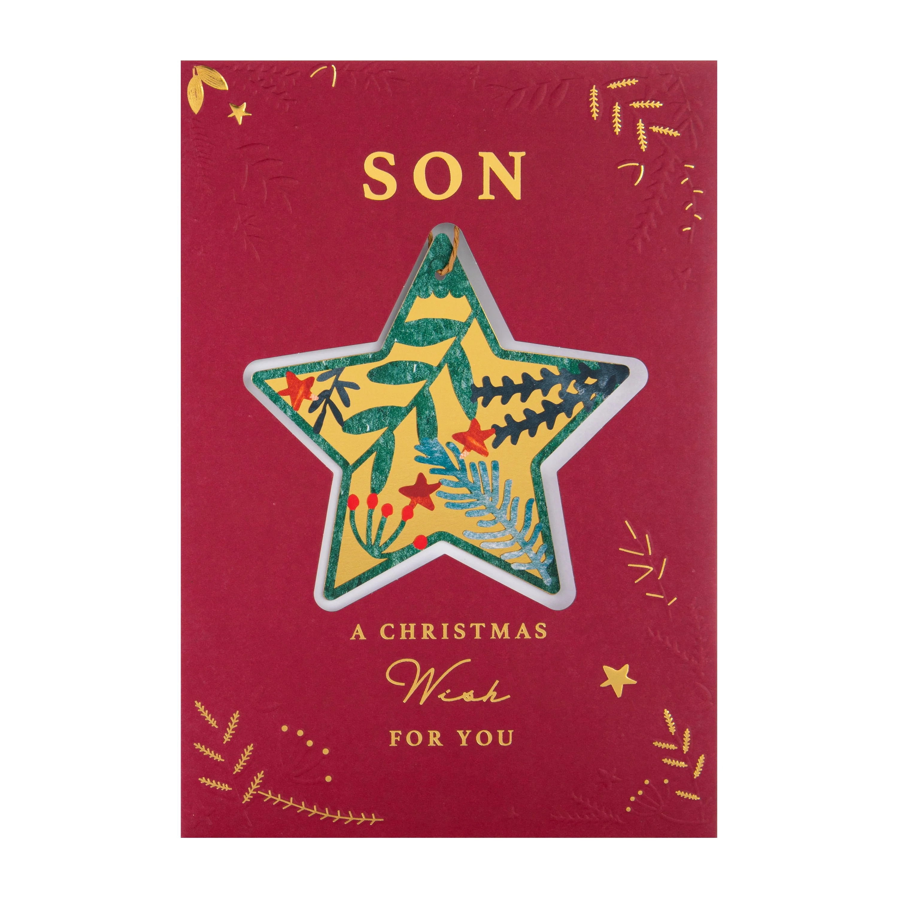 Christmas Card for Son - Traditional Foliage & Bauble Design with Keepsake - Image 5